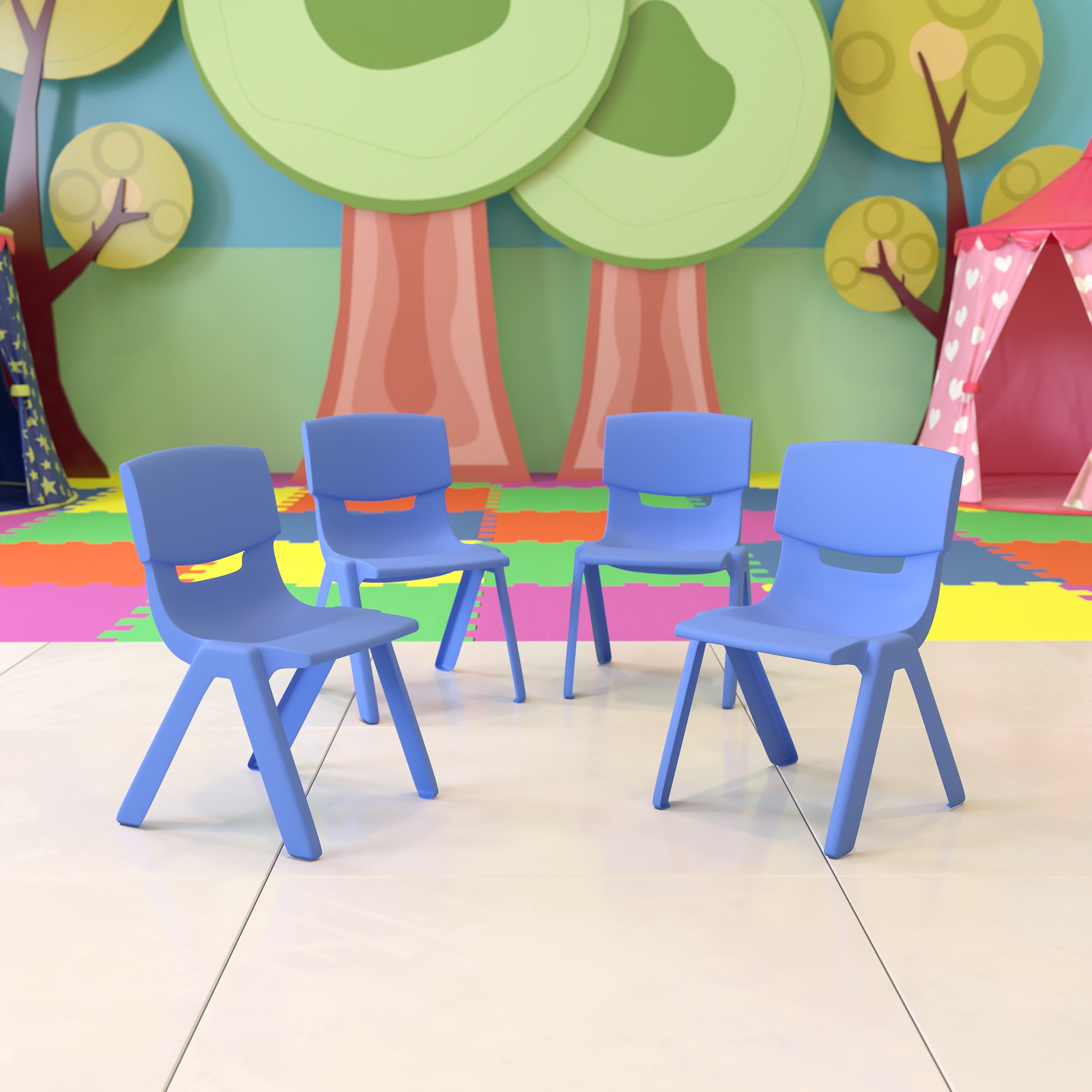 Whitney 4 Pack Blue Plastic Stackable School Chair with 10.5'' Seat Height