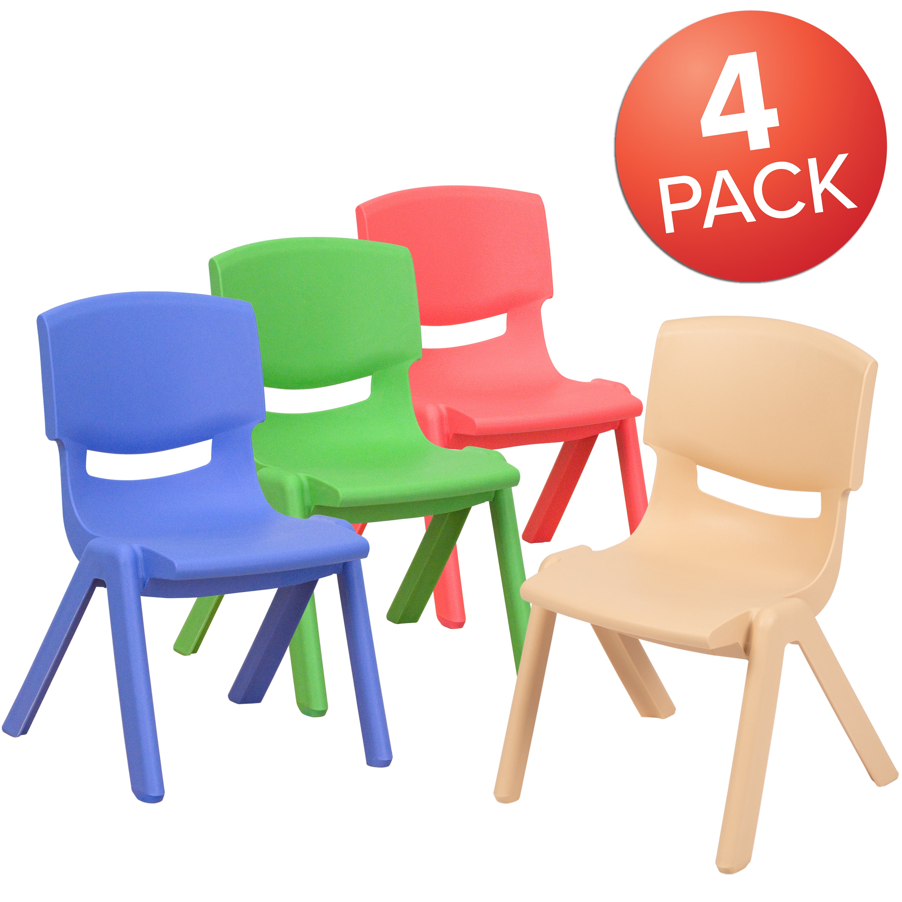 Whitney 4 Pack Plastic Stackable School Chairs with 10.5" Seat Height, Assorted Colors