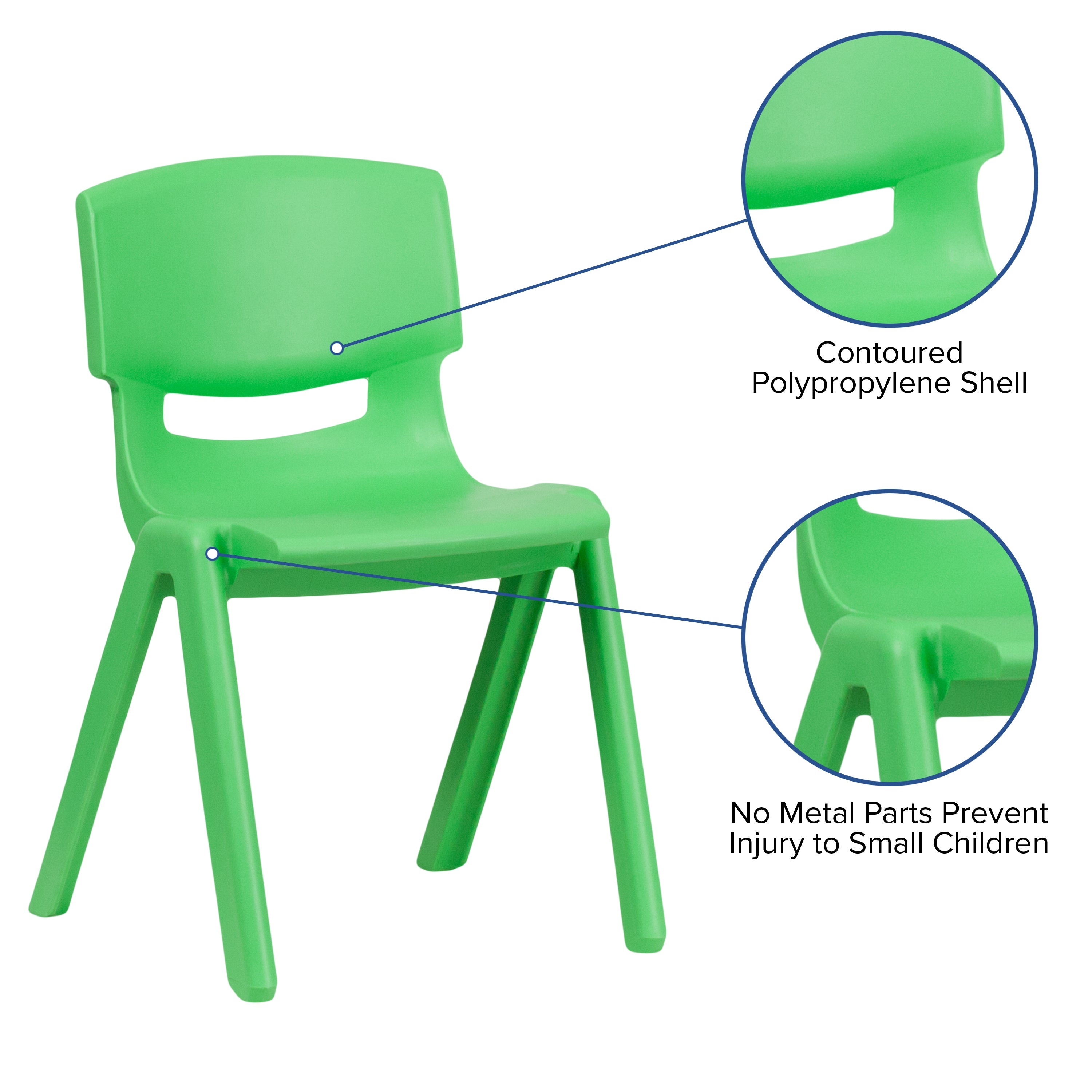 Whitney 4 Pack Green Plastic Stackable School Chair with 13.25'' Seat Height