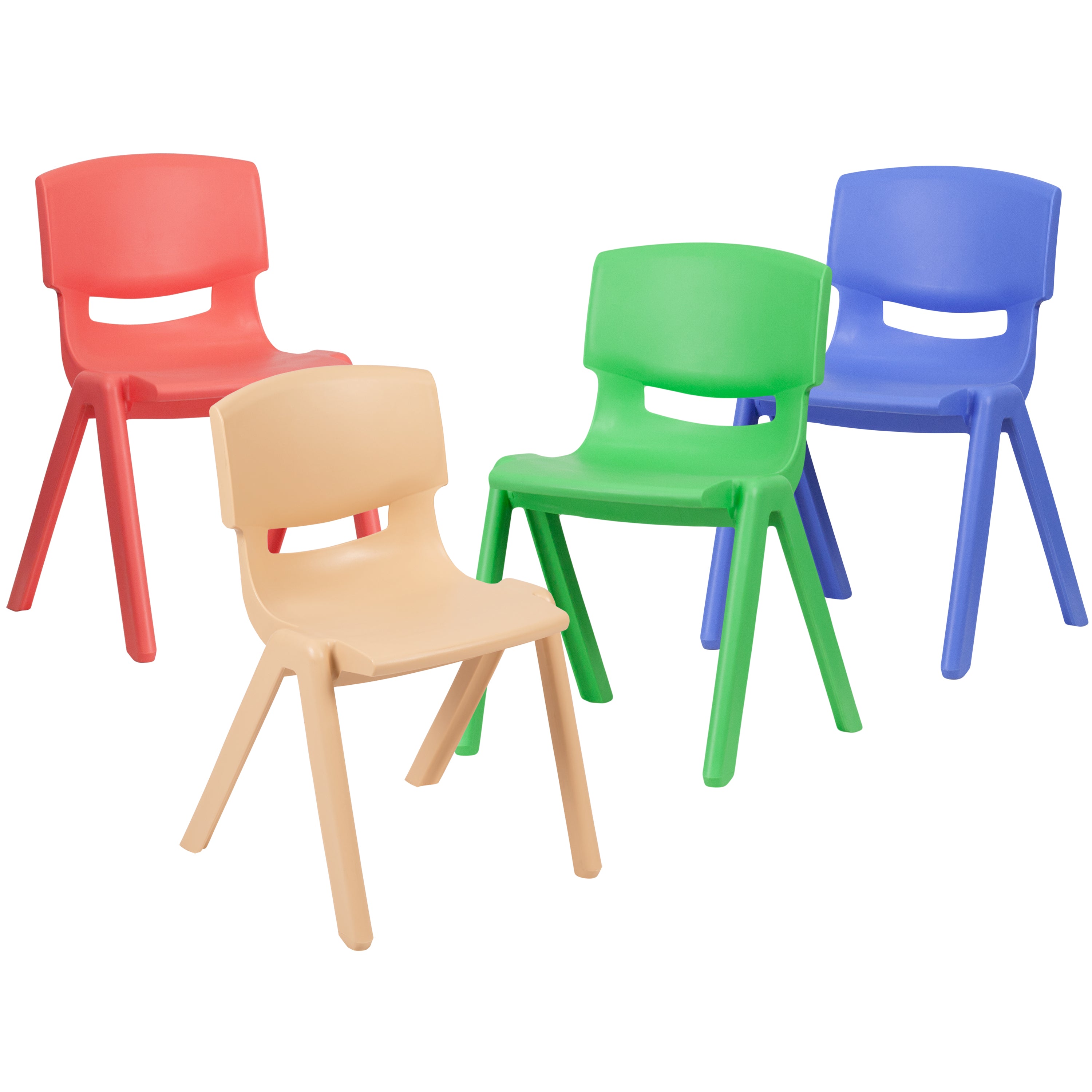 Whitney 4 Pack Plastic Stackable School Chairs with 13.25" Seat Height, Assorted Colors