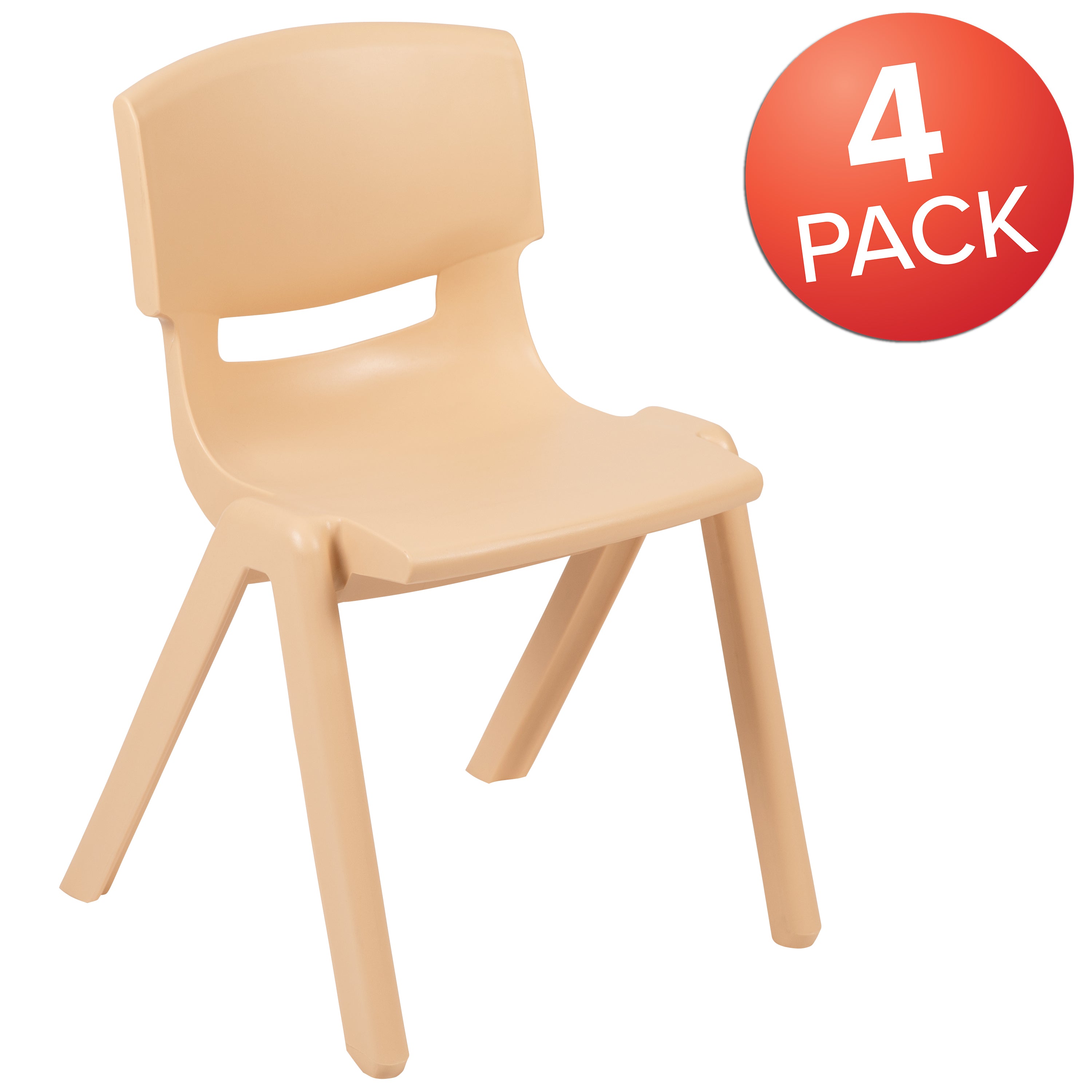 Whitney 4 Pack Natural Plastic Stackable School Chair with 13.25" Seat Height