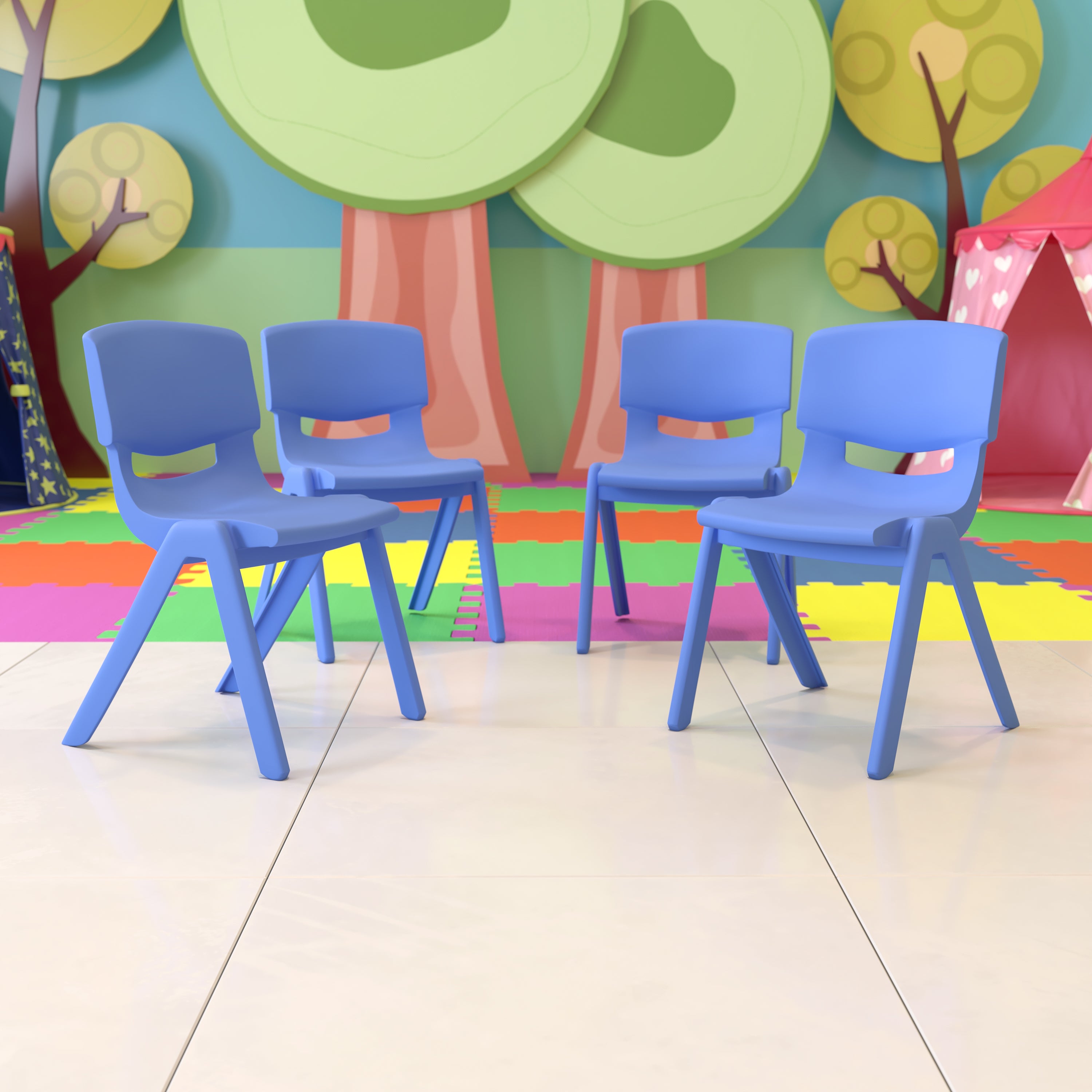 Whitney 4 Pack Blue Plastic Stackable School Chair with 15.5'' Seat Height