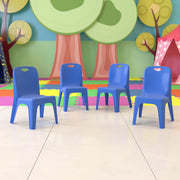 Whitney 4 Pack Blue Plastic Stackable School Chair with Carrying Handle and 11'' Seat Height