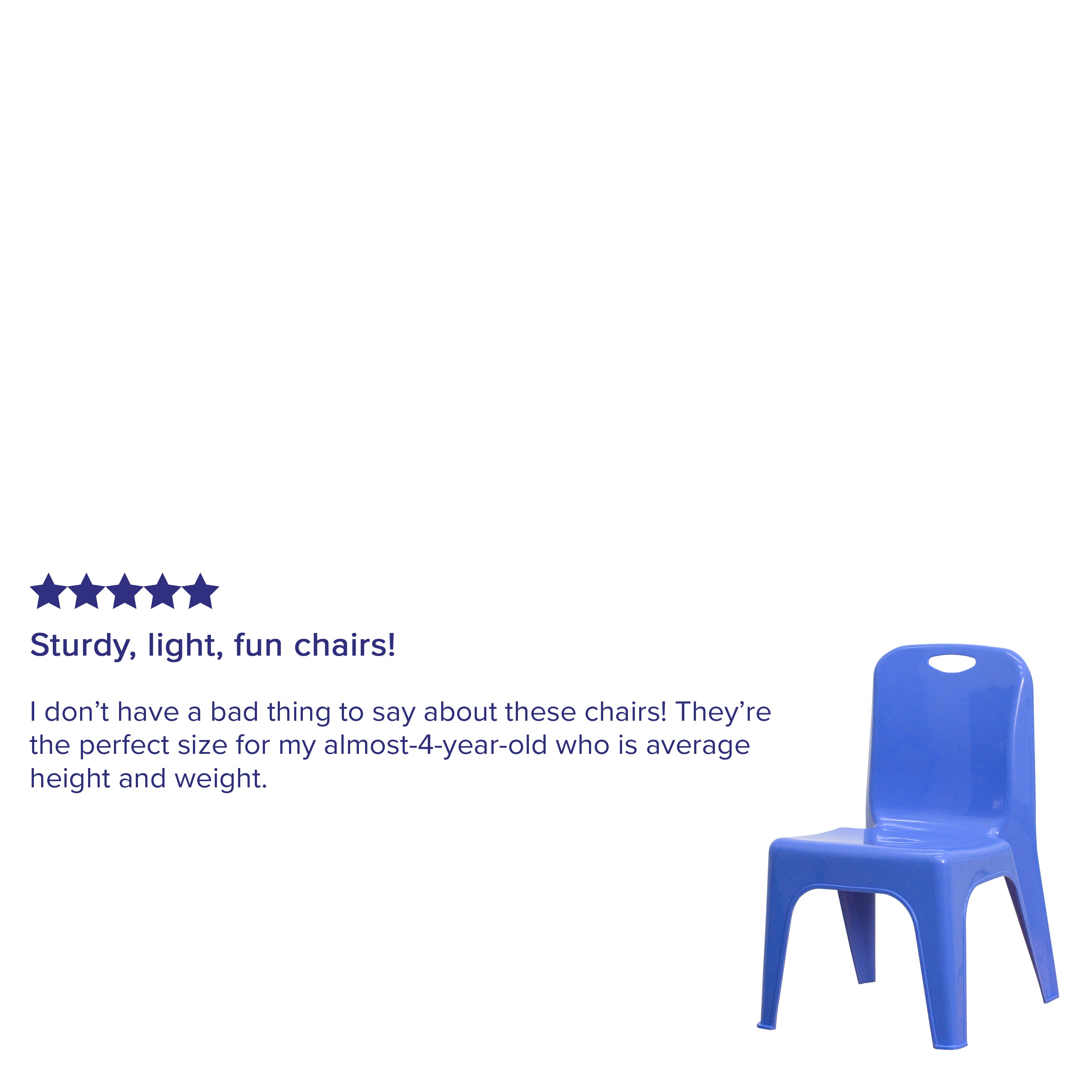 Whitney 4 Pack Blue Plastic Stackable School Chair with Carrying Handle and 11'' Seat Height