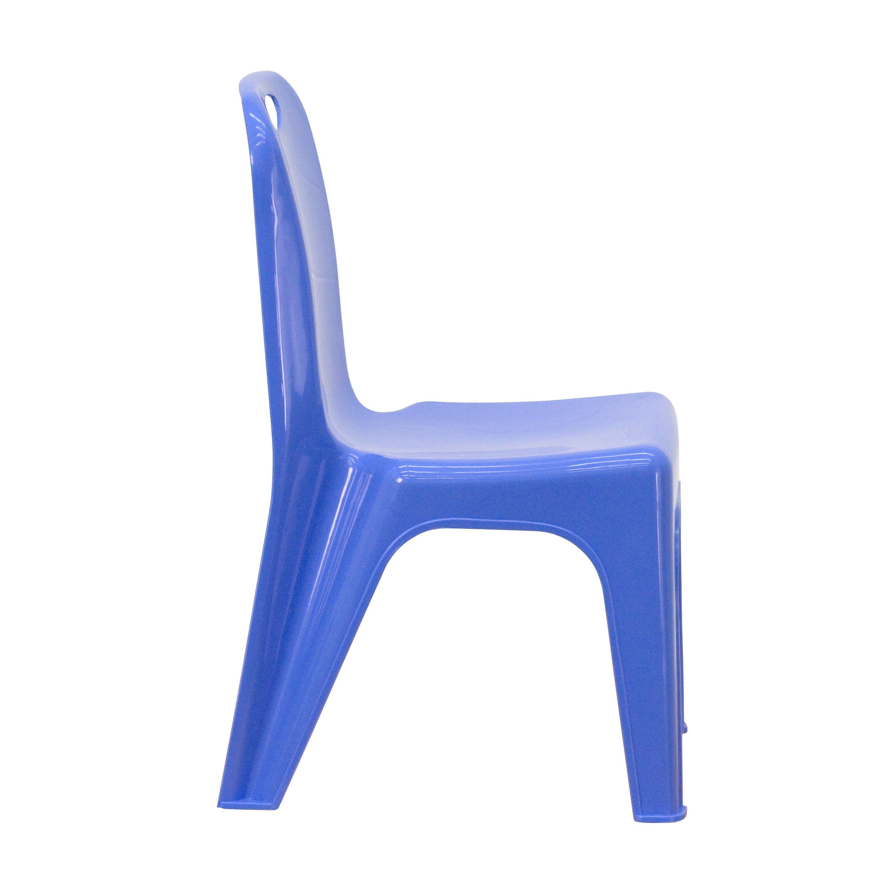 Whitney 4 Pack Blue Plastic Stackable School Chair with Carrying Handle and 11'' Seat Height