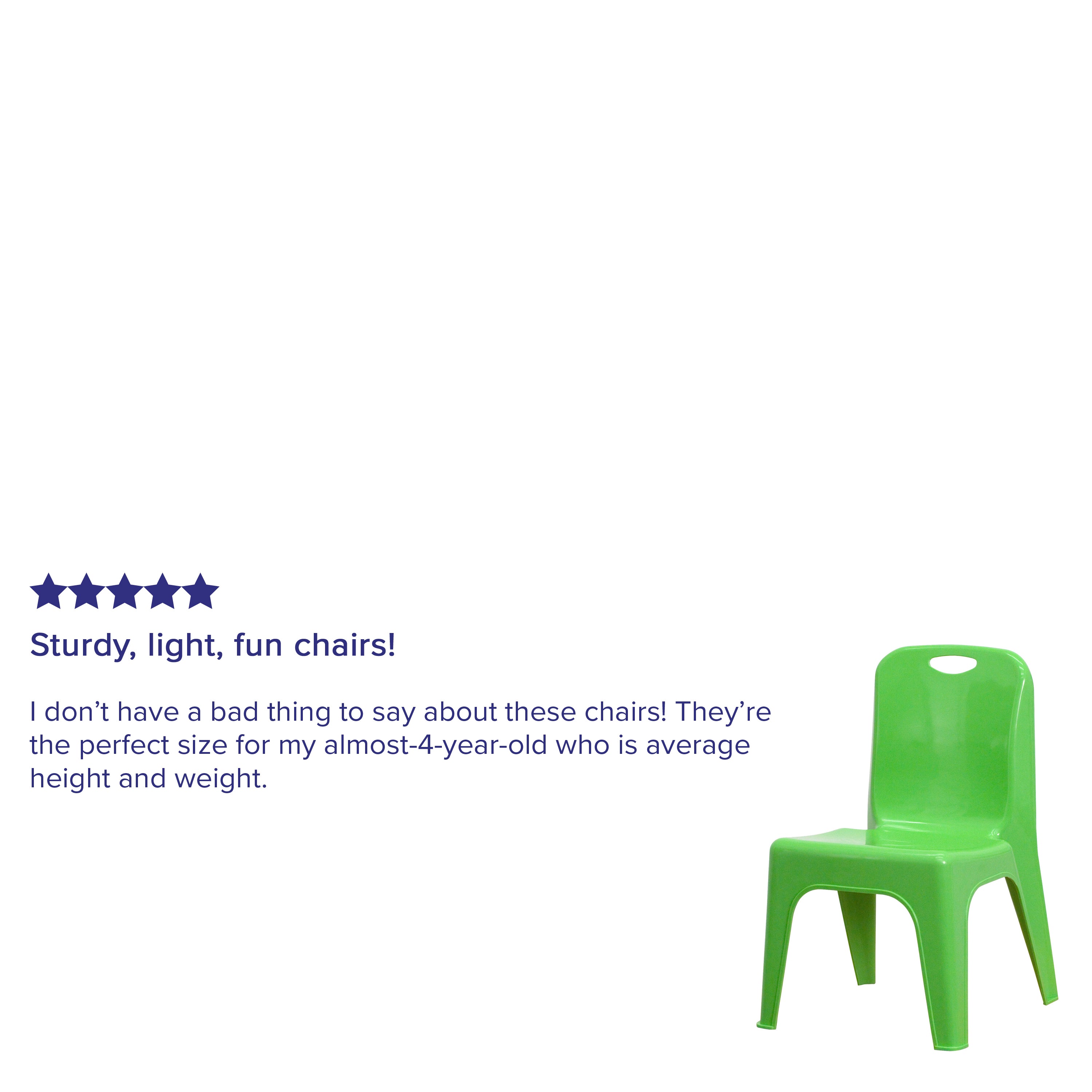 Whitney 4 Pack Green Plastic Stackable School Chair with Carrying Handle and 11'' Seat Height