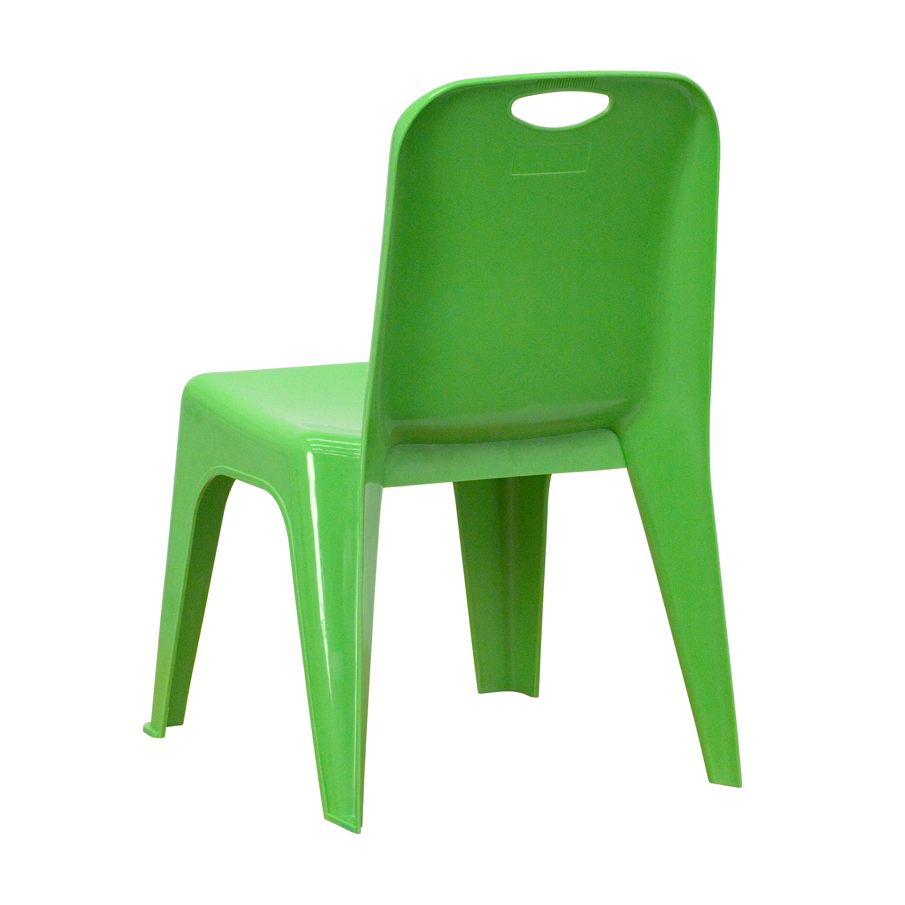 Whitney 4 Pack Green Plastic Stackable School Chair with Carrying Handle and 11'' Seat Height