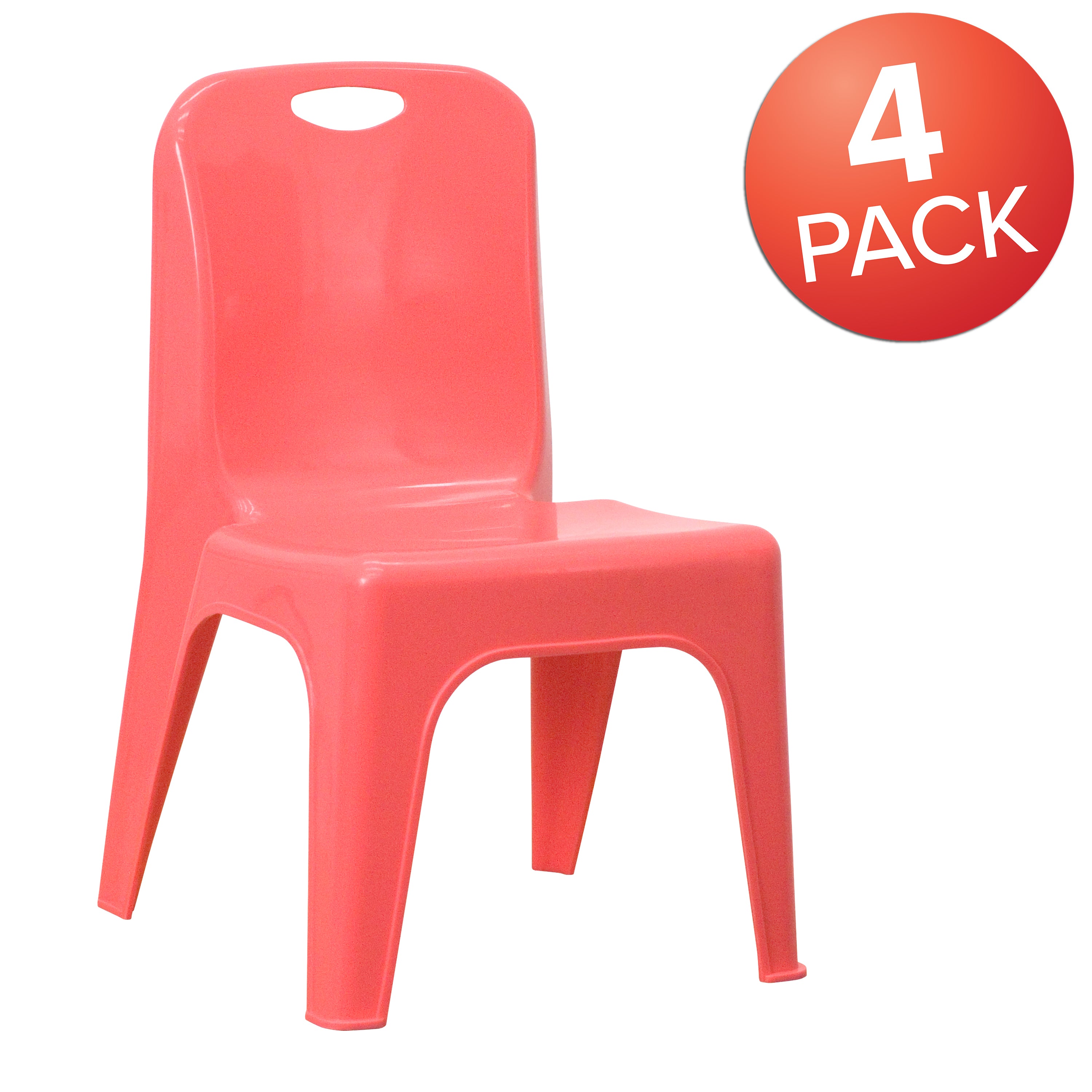 Whitney 4 Pack Red Plastic Stackable School Chair with Carrying Handle and 11'' Seat Height