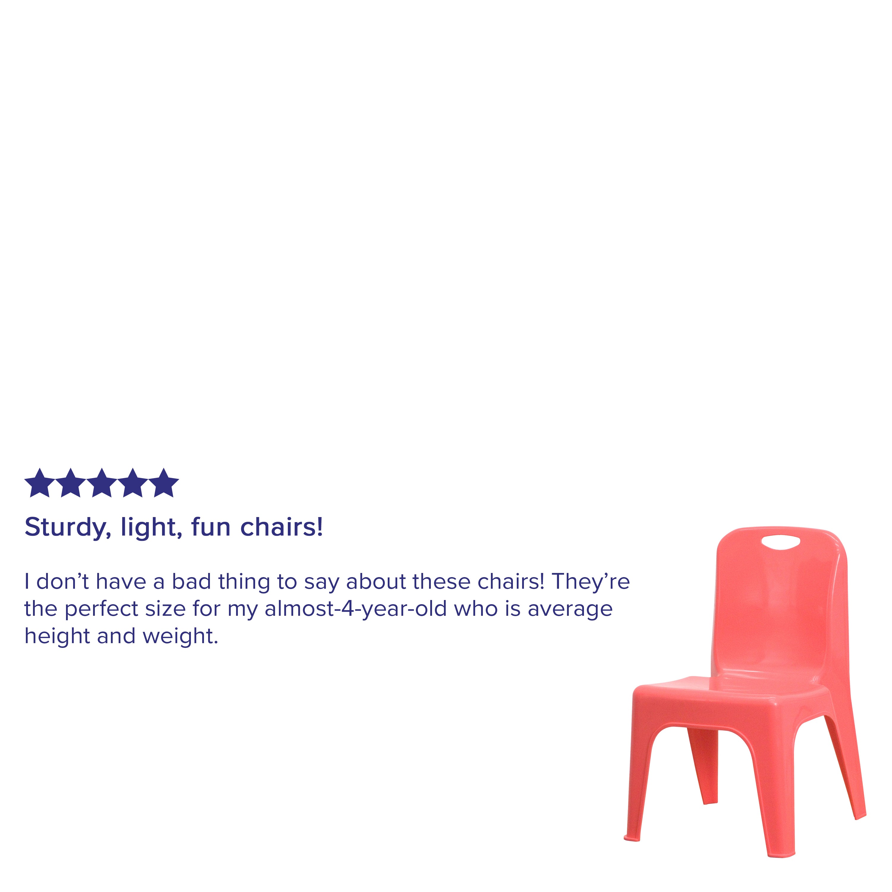 Whitney 4 Pack Red Plastic Stackable School Chair with Carrying Handle and 11'' Seat Height