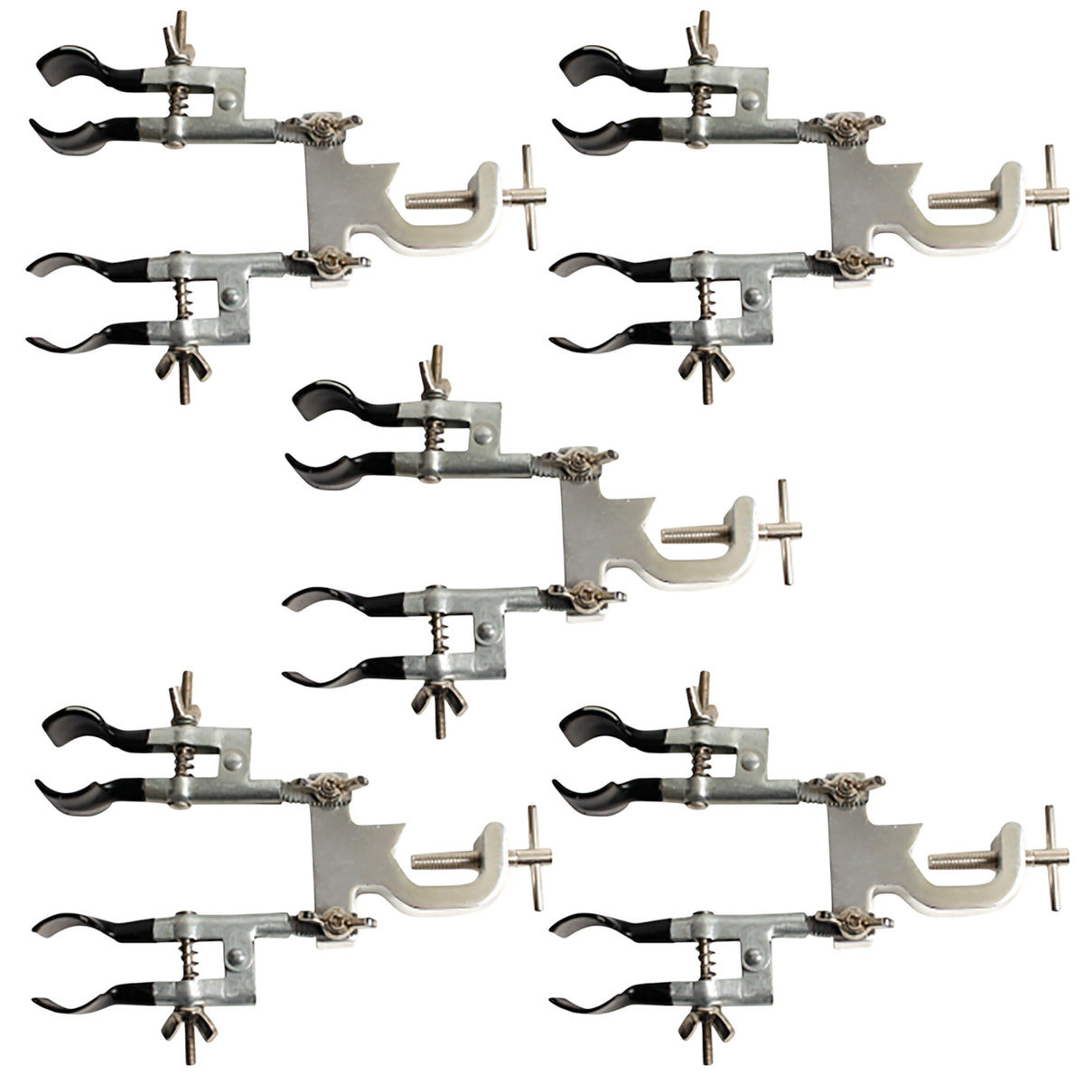 Clamp, Burette, Double, Cast-Metal, Plastisol Tips, Pack of 5