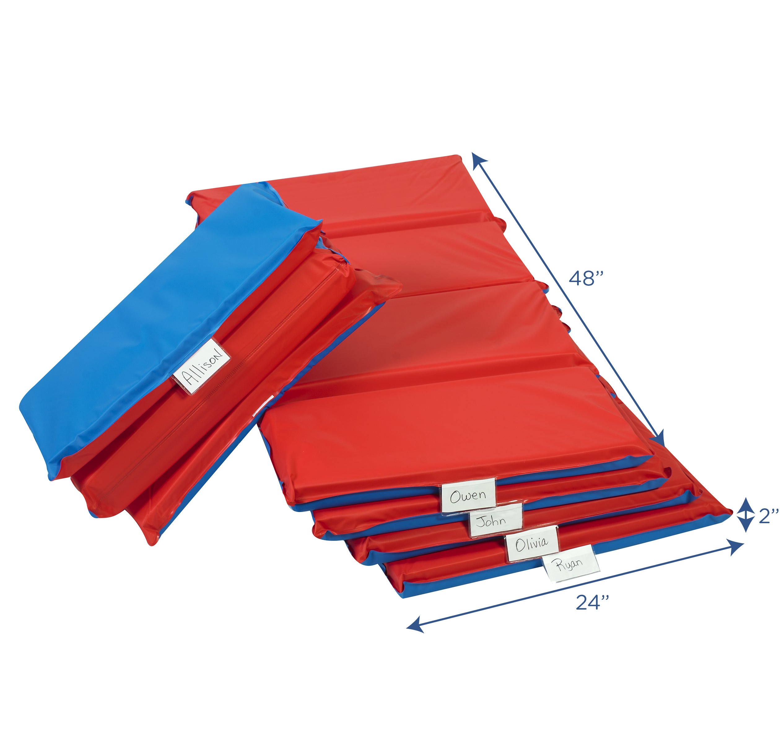 2" Angels 4 Section Folding Rest Nap Mat - Set of 5 - Red/Blue