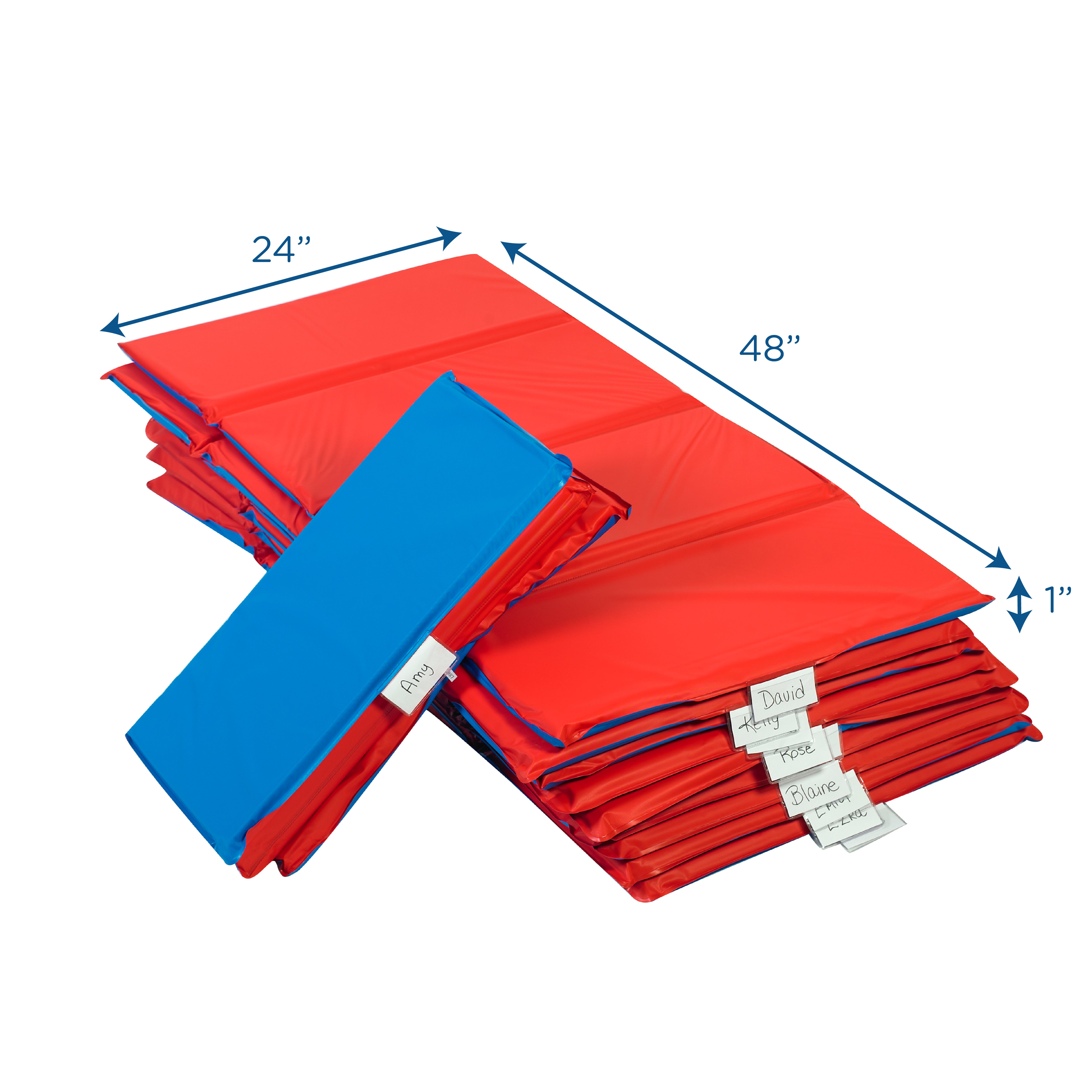 1" Infection Control 3 Section Folding Rest Mat - Set of 10 - Red/Blue
