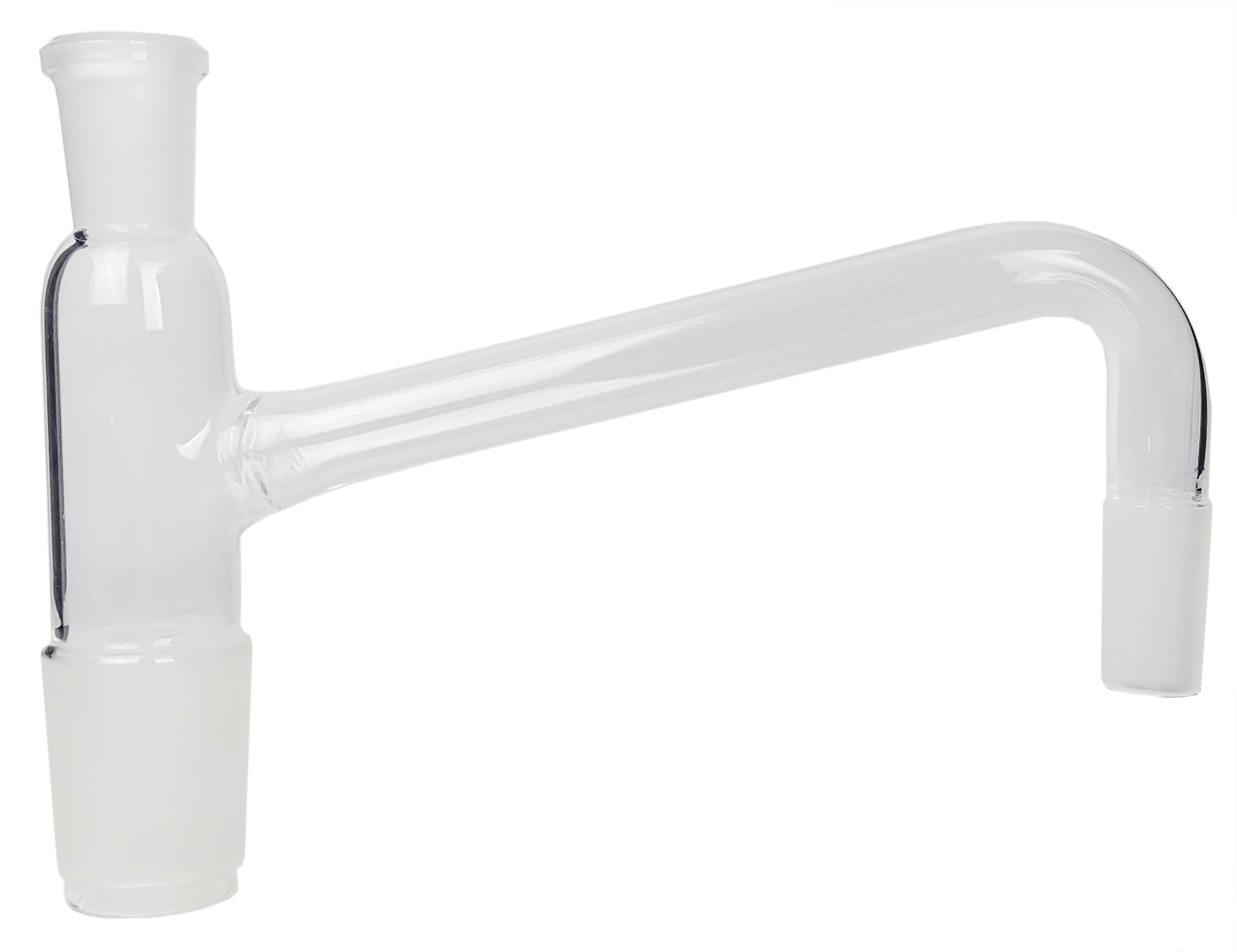 Distilling Arm with 45/50  joint at the bottom to fit a Biomass Flask and 24/40 on the side to fit a condenser.