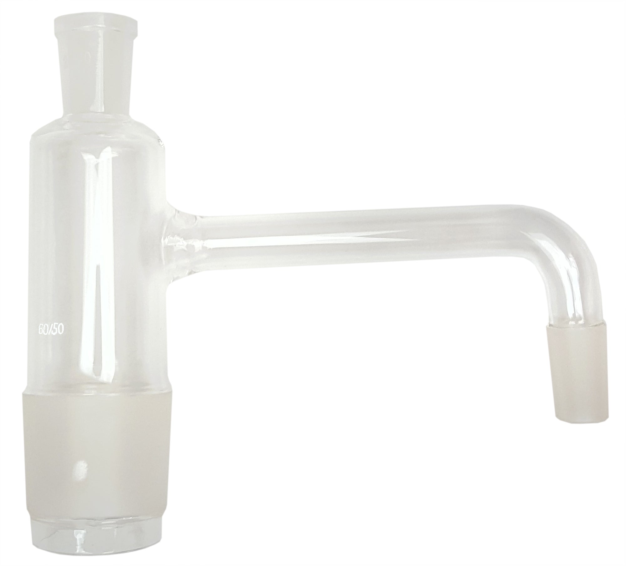 Distilling Arm with 60/50 joint at the bottom to fit a Biomass Flask and 24/40 on the side to fit a condenser.