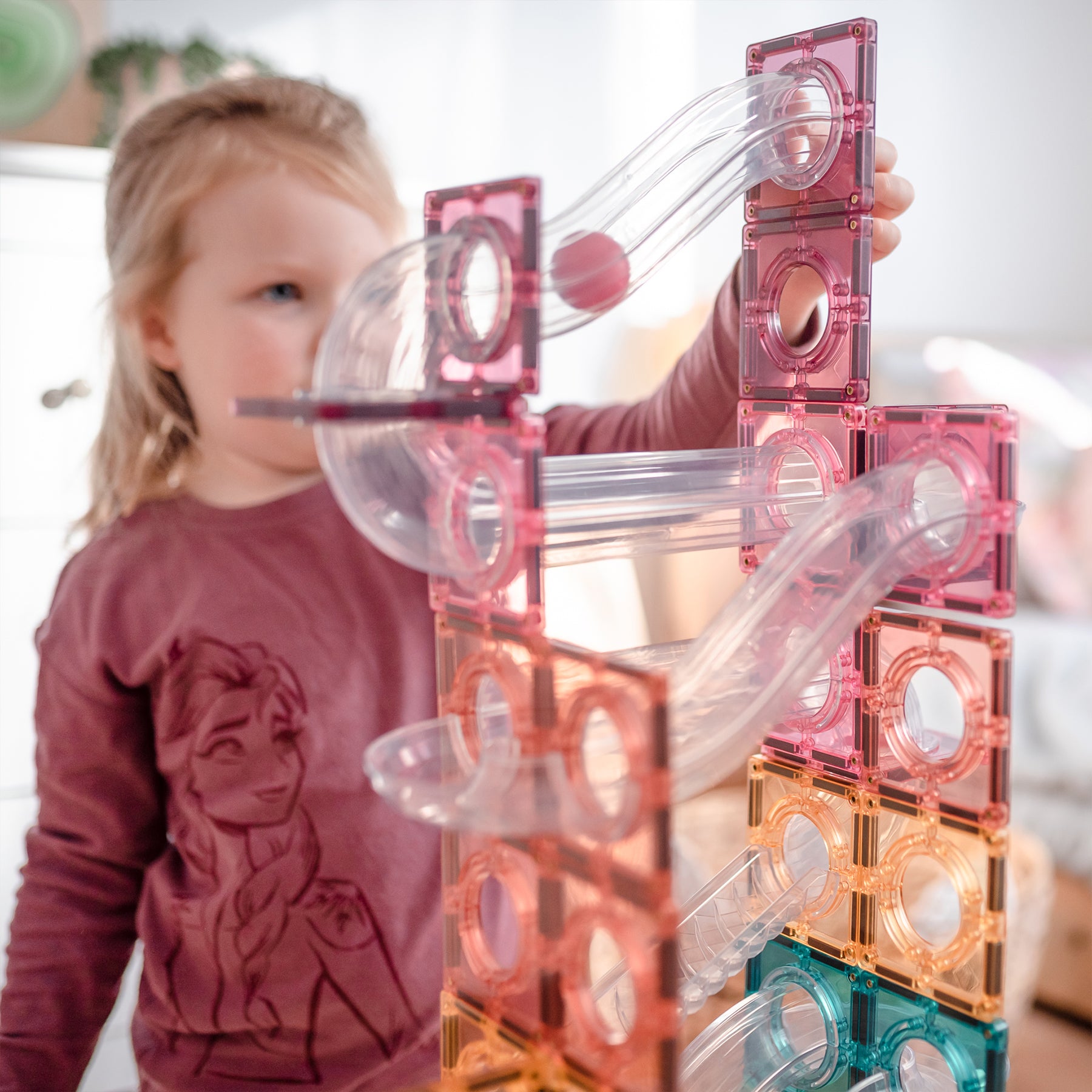 Magnetic Tiles Pastel Ball Run Pack, 106 Pieces