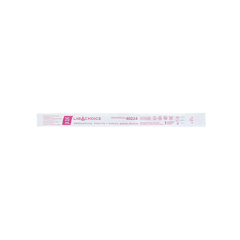 Serological Pipettes, Sterile, Individually Packed, 25 mL, Red - 1 per pouch/100 pouches per Bag//4 Bags per Case