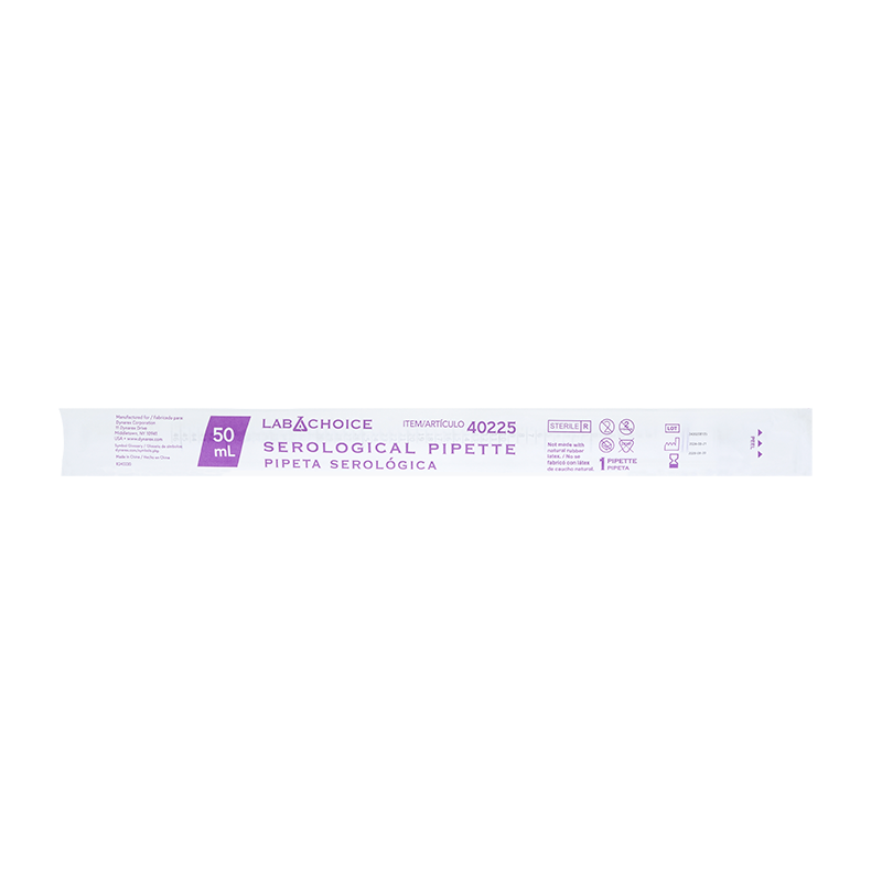 Serological Pipettes, Sterile, Individually Packed, 50 mL, Purple - 1 per pouch/100 pouches per Bag//4 Bags per Case