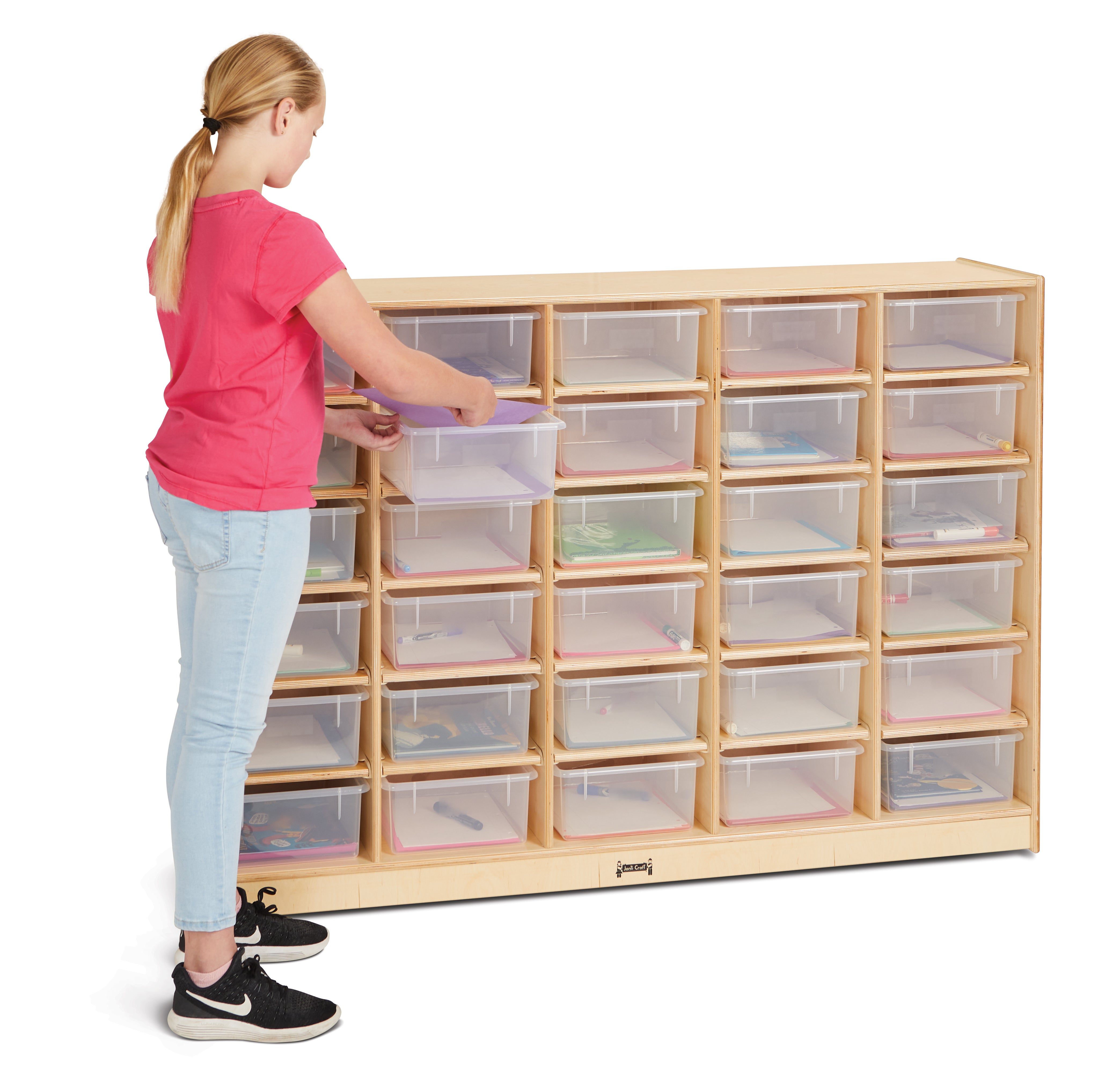 Jonti-Craft® 30 Tub Mobile Storage - with Clear Tubs - Plywood Back