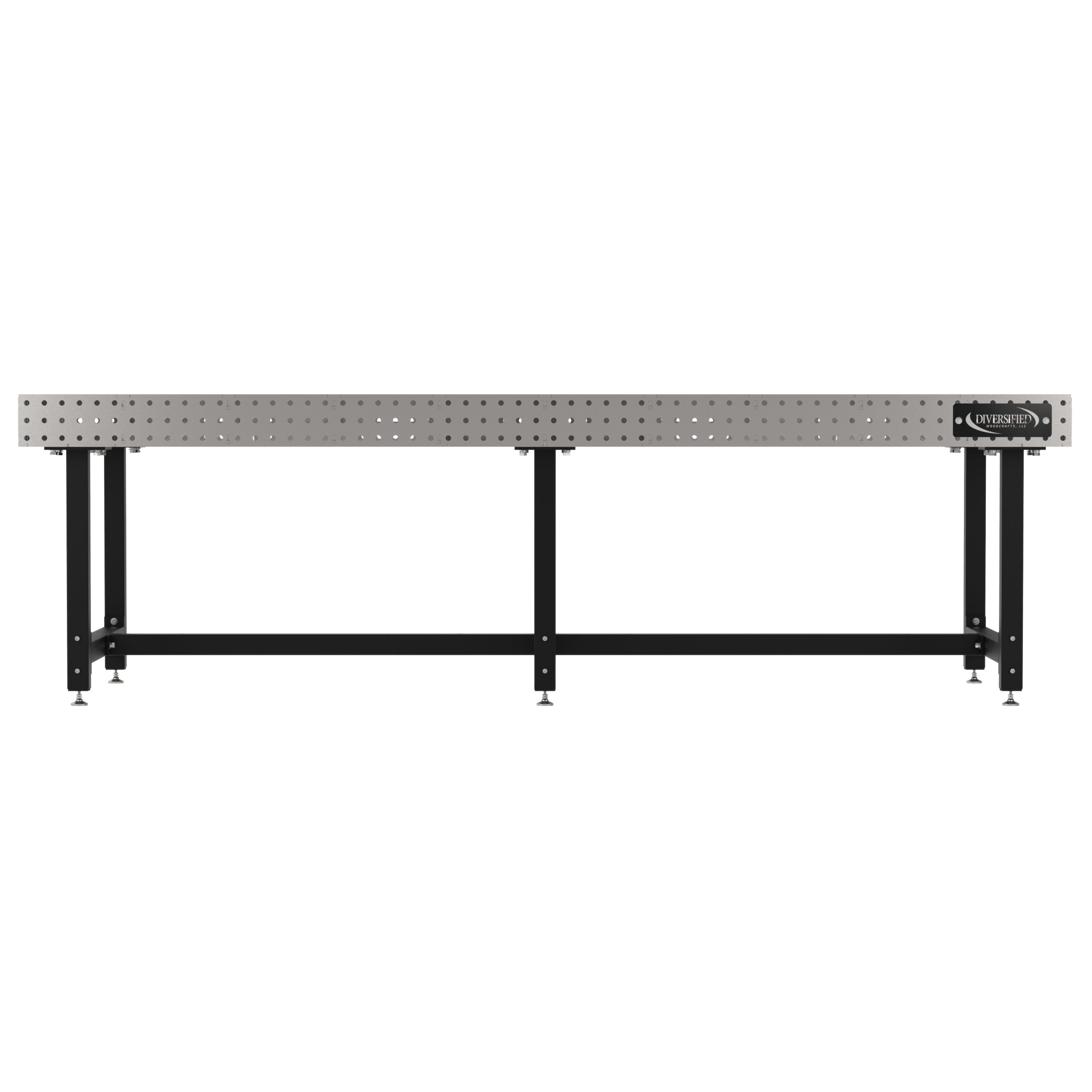 Welding Fixture Table, Fixed Height, 36"H x 120"L x 48"D, 1/4" Carbon Steel Top, Six Black Powdercoat Legs, Self-Leveling Feet