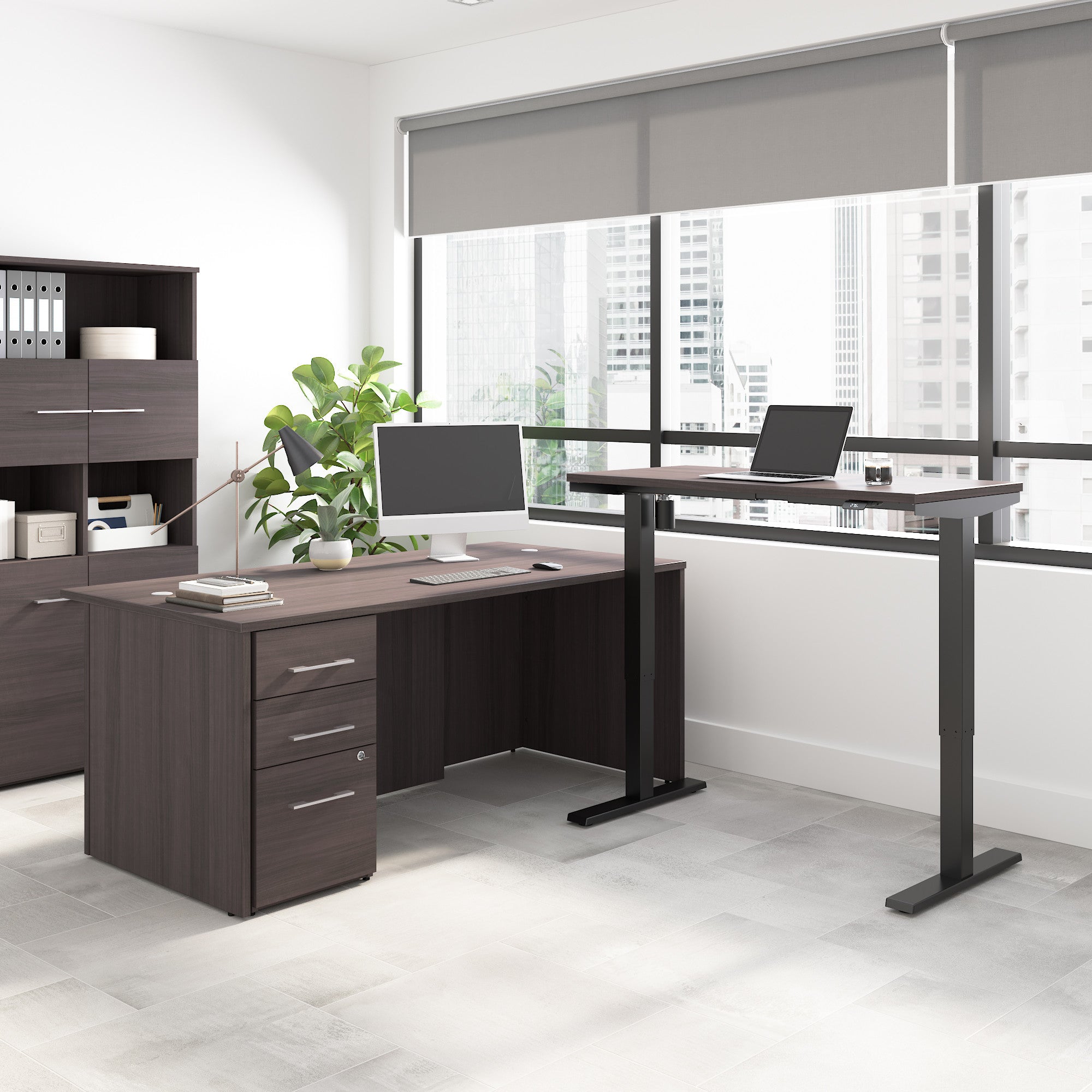 Bush Business Furniture Office 500 5 Shelf Bookcase with Doors in Storm Gray - 35.67" Width x 15.35" Depth x 70.08" Height