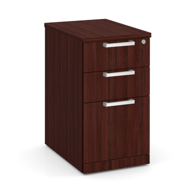 OfficeSource Laminate 3 Drawer Mobile Pedestal - Box/File - Mahogany