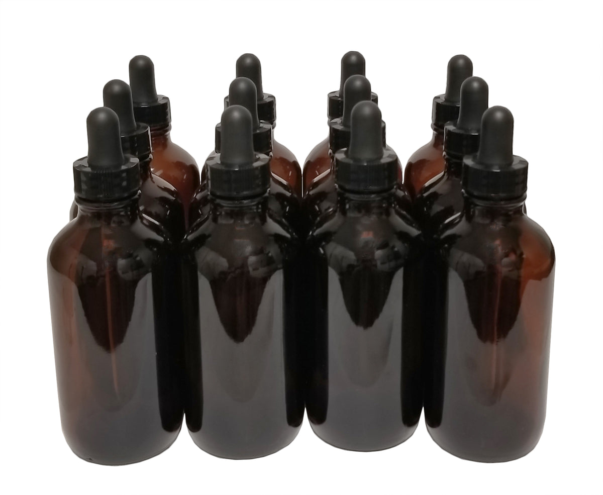Bottle, Flint Glass, Boston Round, Amber, 4oz, with Dropper Assembly, Case of 144