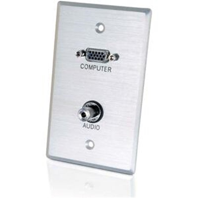 C2G VGA and 3.5mm Audio Pass Through Single Gang Wall Plate - Brushed Aluminum - 1-gang - HD-15 VGA, Mini-phone Stereo Audio Line Out
