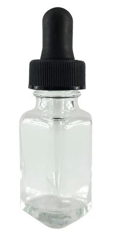 Bottle, Flint Glass, French Square, 1oz, with Dropper Assembly, 24/400 Neck Size, Case of 144