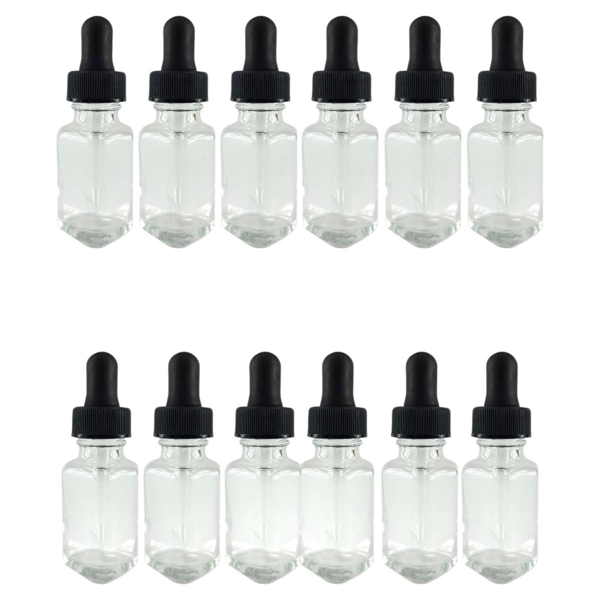 Bottle, Flint Glass, French Square, Clear, 2oz, with Dropper Assembly, 28/400 Neck Size, Pack of 12