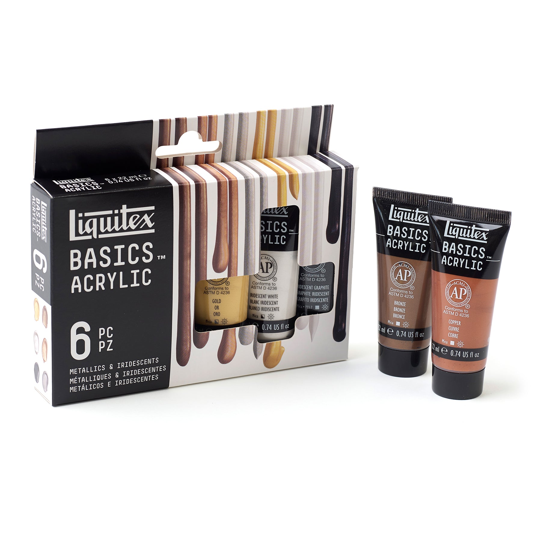 LQ BASICS Acrylic Color 6 x 22ml Tube Set - Metallic & Iridescent