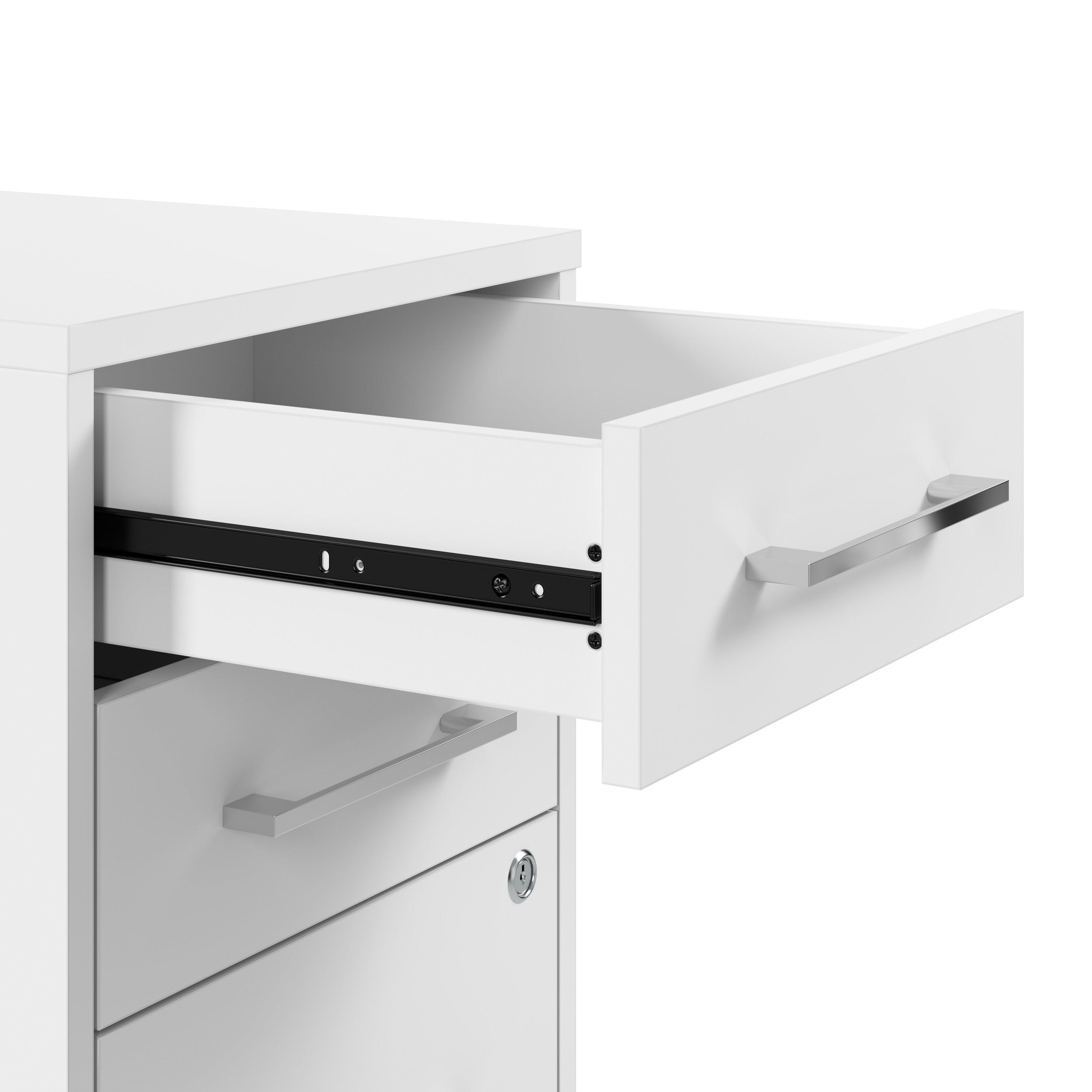 Bush Business Furniture Hustle 3 Drawer Rolling File Cabinet with Lock in White - Assembled - 15.67" Width x 19.69" Depth x 27.36" Height
