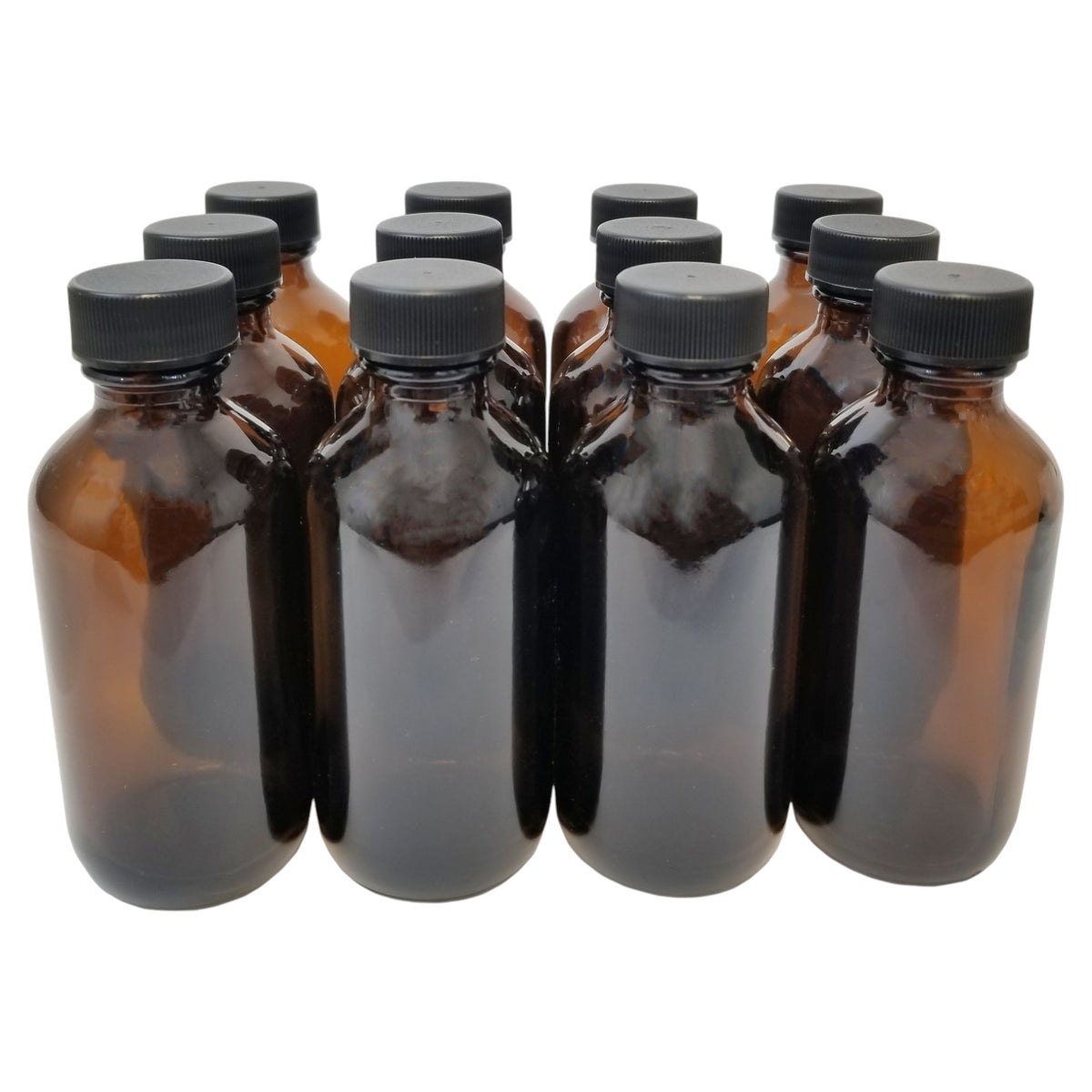 Bottle, Flint Glass, Amber, Boston Round, 8oz, with Cap, 24/405 Neck Size, Pack of 12