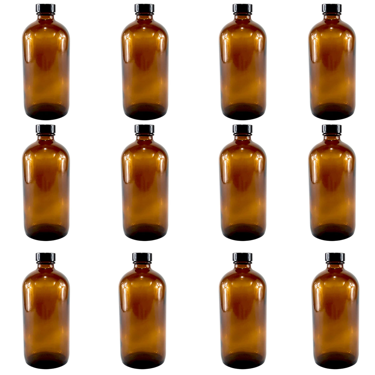 Bottle, Flint Glass, Amber, 16oz, with Cap, 28/400 Neck Size, Pack of 12