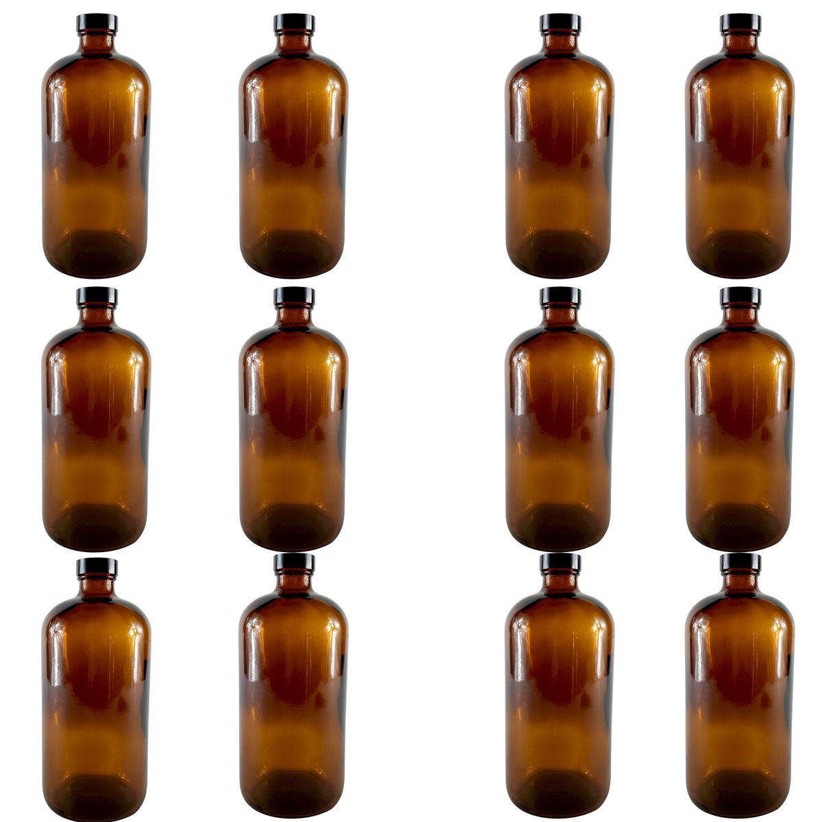 Bottle, Flint Glass, Amber, 32oz, with Cap, 33/405 Neck Size, Pack of 12