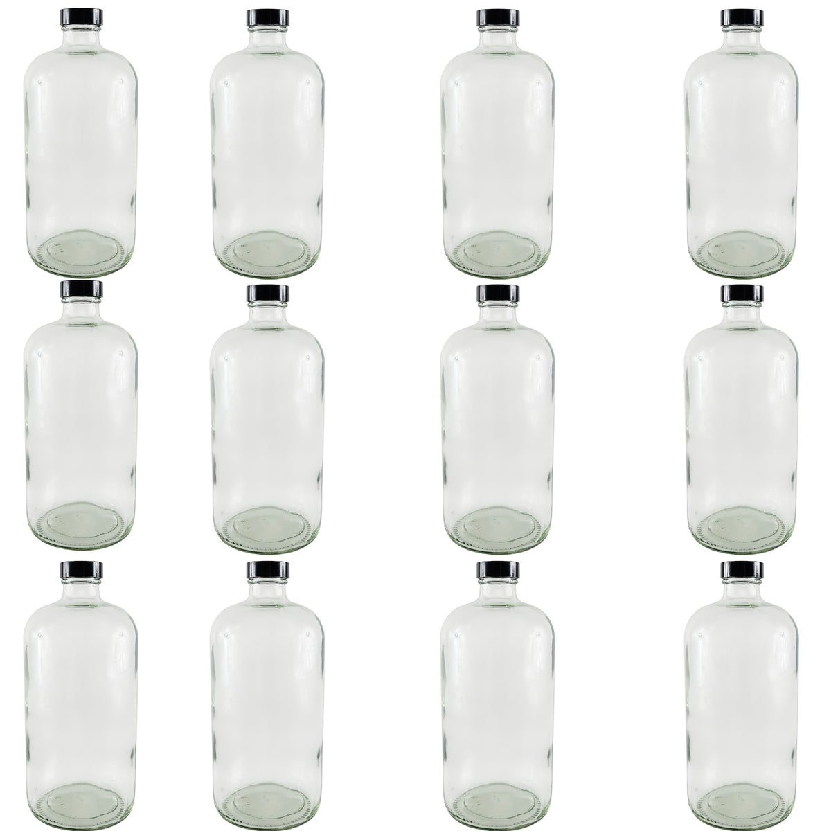 Bottle, Flint Glass, Clear, 32oz, with Cap, 33/400 Neck Size, Pack of 12