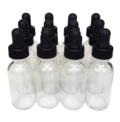 Bottle, PET, Boston Round, Clear, 2oz, with Glass Pipette Dropper Assembly, 20/400 Neck Size, Pack of 12