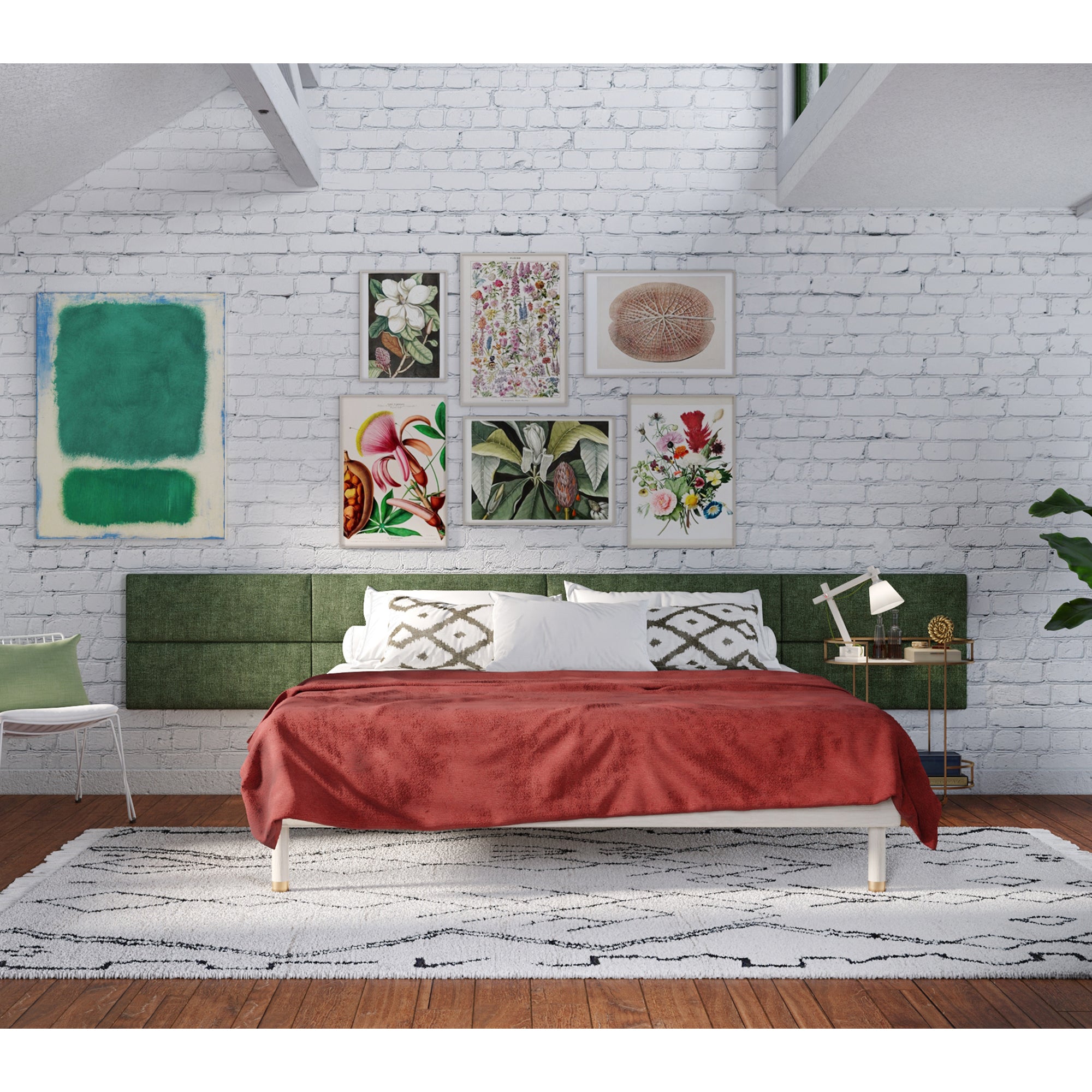 Jaxx Panelist Modern Padded Headboard – Set of 4 Wall Mounted Panels - Queen, Cypress Green Microvelvet