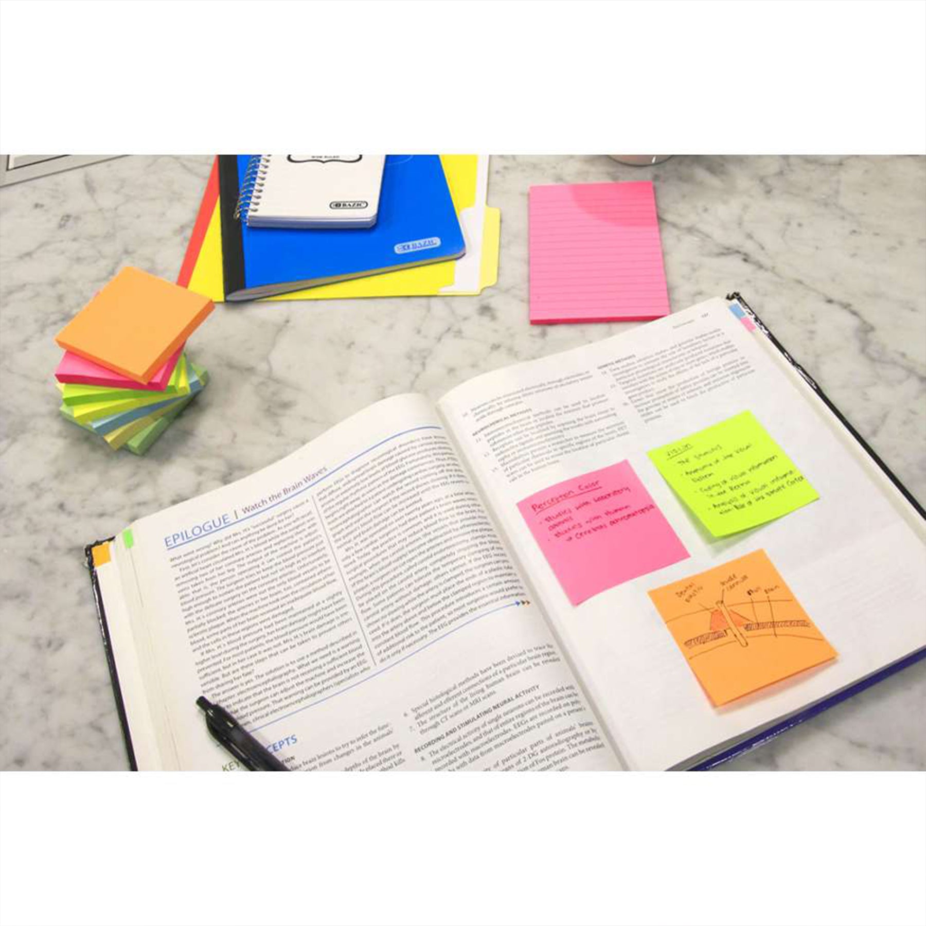 Stick On Notes, 3" x 3", Neon, 90 Sheets, Pack of 12