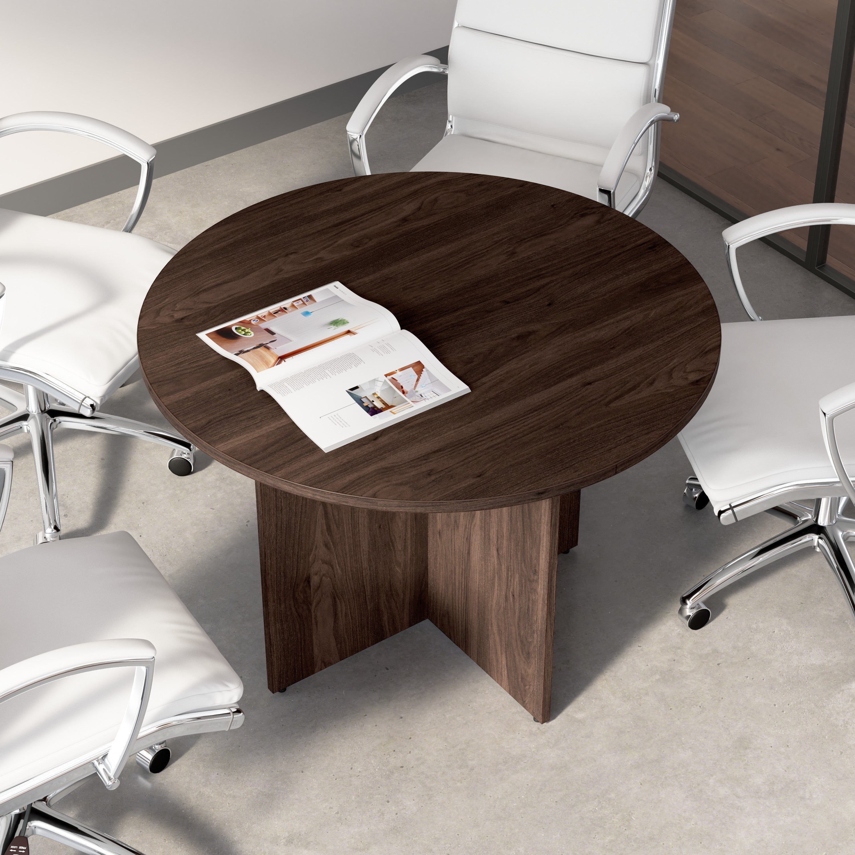 Bush Business Furniture 42-inch Round Conference Table with Wood Base in Black Walnut - 41.38" Width x 41.38" Depth x 28.65" Height