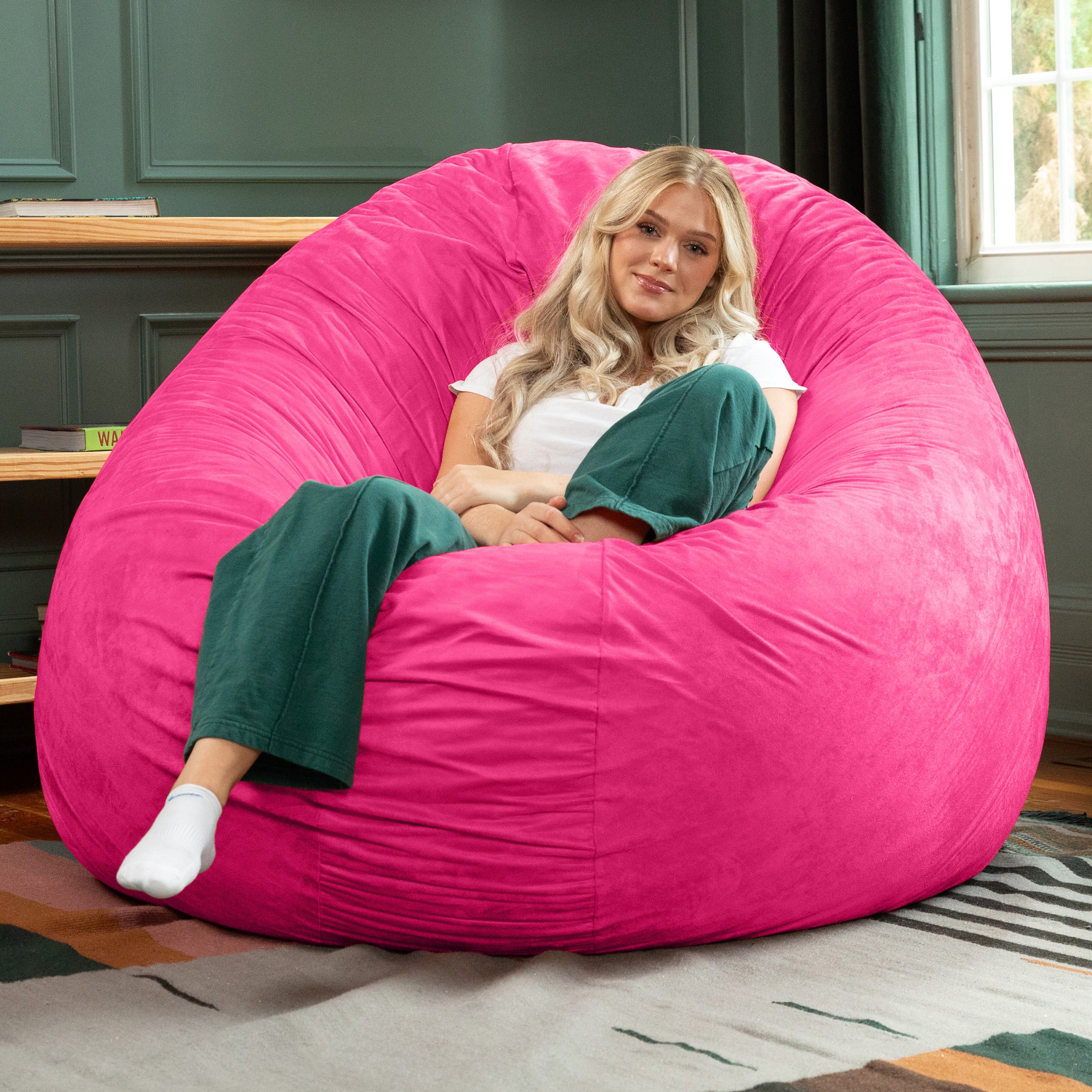 Jaxx 6 Foot Cocoon - 2-in-1 Convertible Bean Bag Bed & Large Bean Bag Chair for Adults, Fuchsia