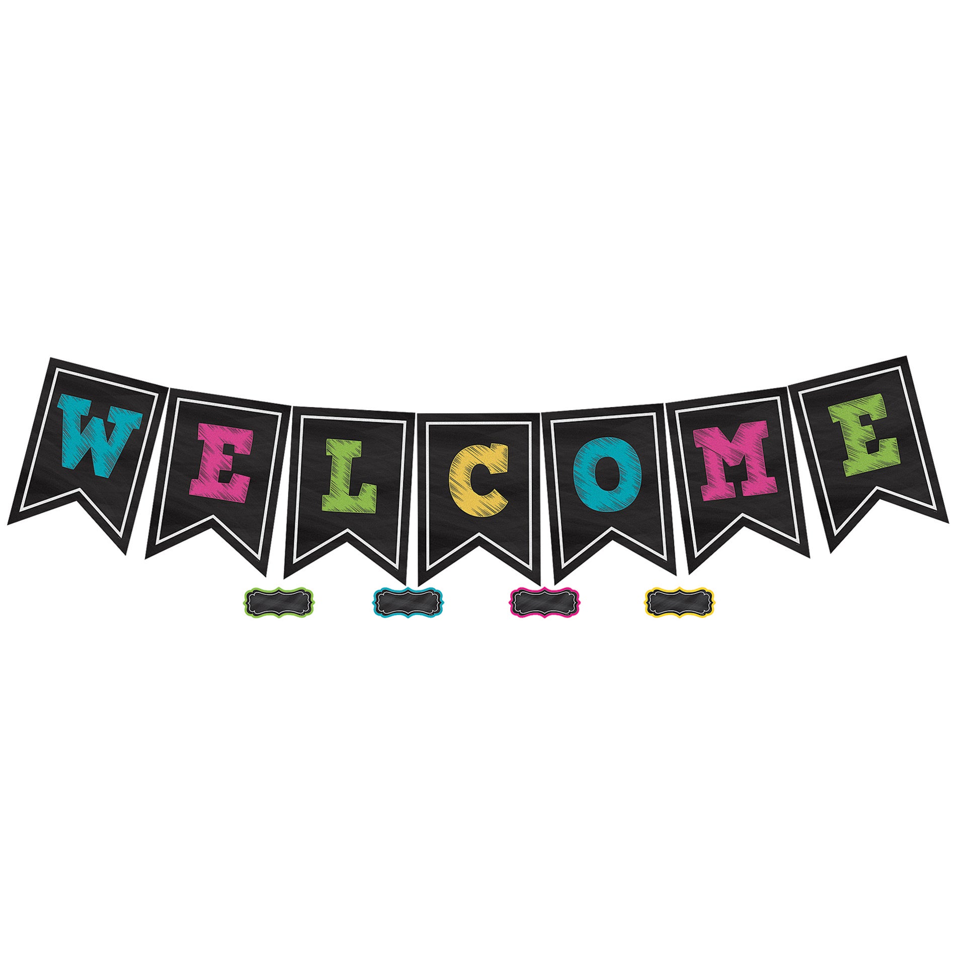 Chalkboard Brights Pennants Welcome Bulletin Board