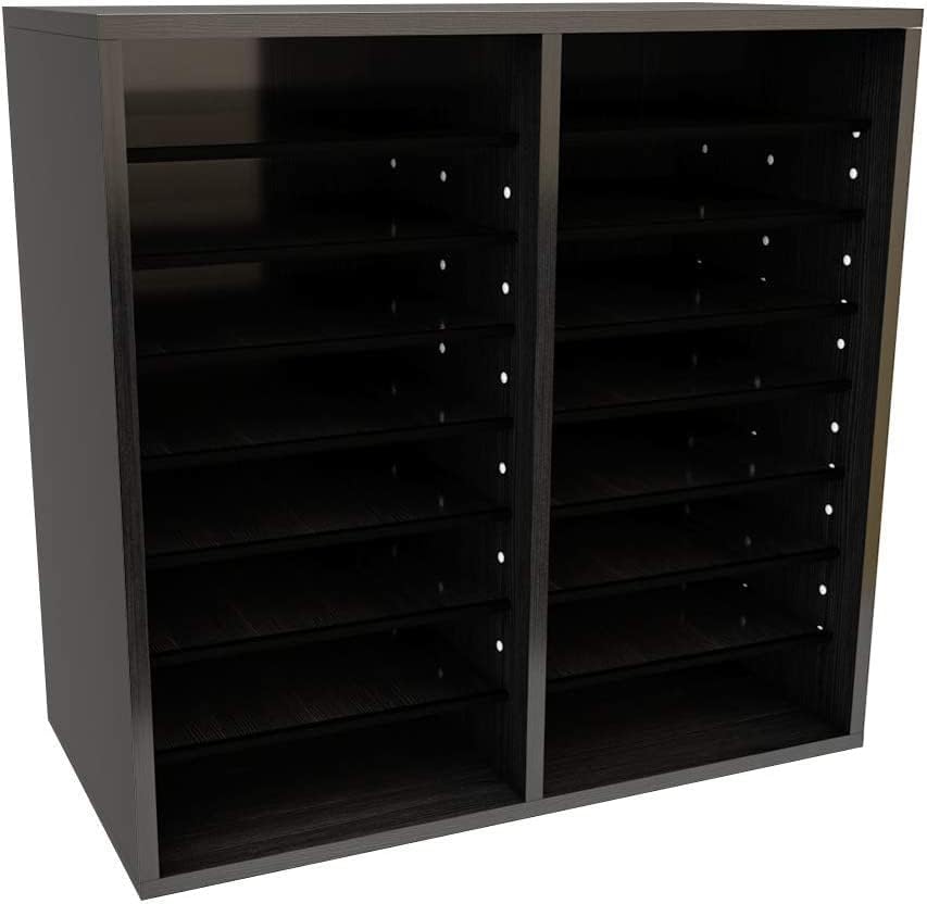 16-Compartment Wood Adjustable Paper Sorter Literature File Organizer, Black
