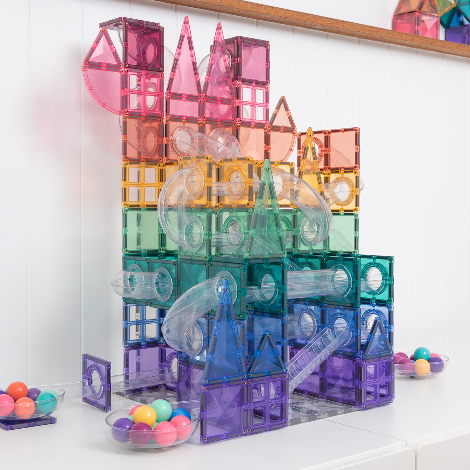 Magnetic Tiles Pastel Ball Run Expansion Pack, 80 Pieces