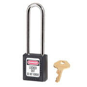 Black Zenex™ Thermoplastic Safety Padlock, 1-1/2in (38mm) Wide with 3in (76mm) Shackle, Keyed Alike