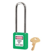 Green Zenex™ Thermoplastic Safety Padlock, 1-1/2in (38mm) Wide with 3in (76mm) Shackle, Keyed Alike
