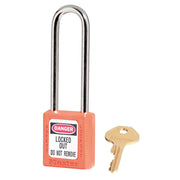 Orange Zenex™ Thermoplastic Safety Padlock, 1-1/2in (38mm) Wide with 3in (76mm) Shackle, Keyed Alike