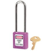 Purple Zenex™ Thermoplastic Safety Padlock, 1-1/2in (38mm) Wide with 3in (76mm) Shackle, Keyed Alike