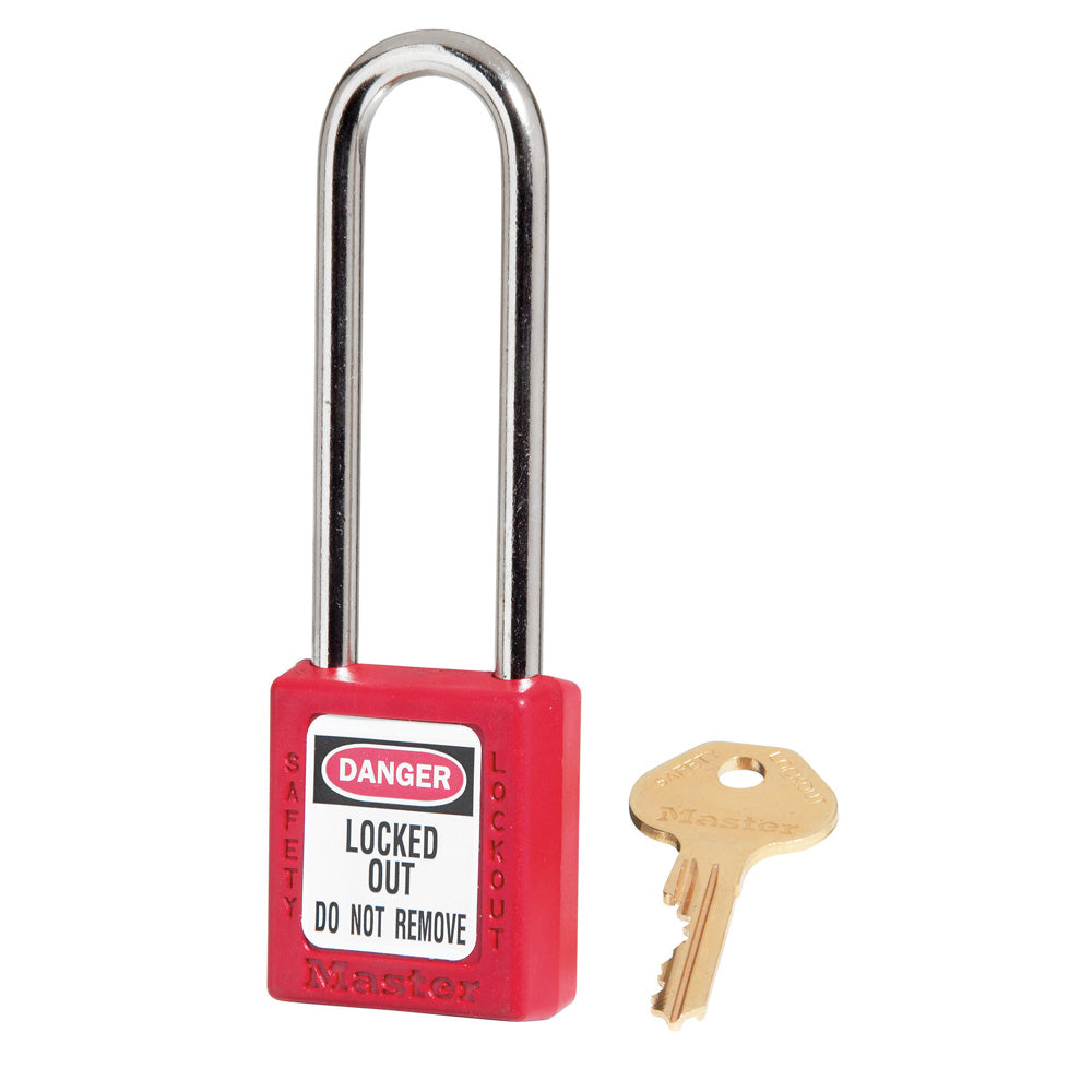 Red Zenex™ Thermoplastic Safety Padlock, 1-1/2in (38mm) Wide with 3in (76mm) Shackle, Keyed Alike