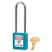 Teal Zenex™ Thermoplastic Safety Padlock, 1-1/2in (38mm) Wide with 3in (76mm) Shackle, Keyed Alike
