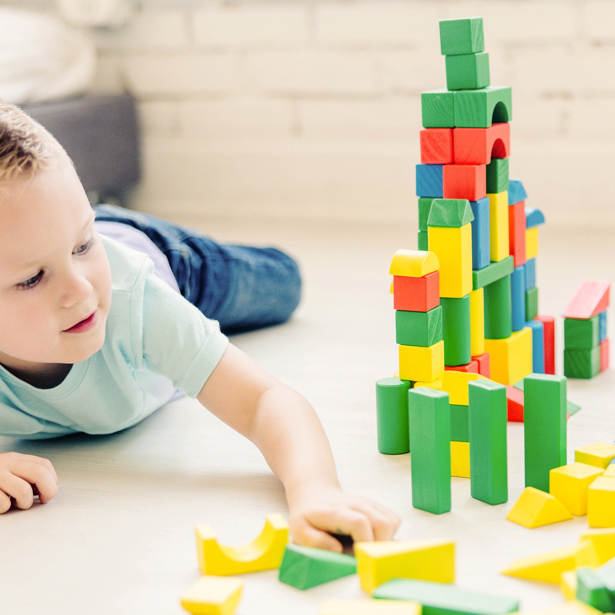 Painted Wood Blocks Set, 100 Pieces